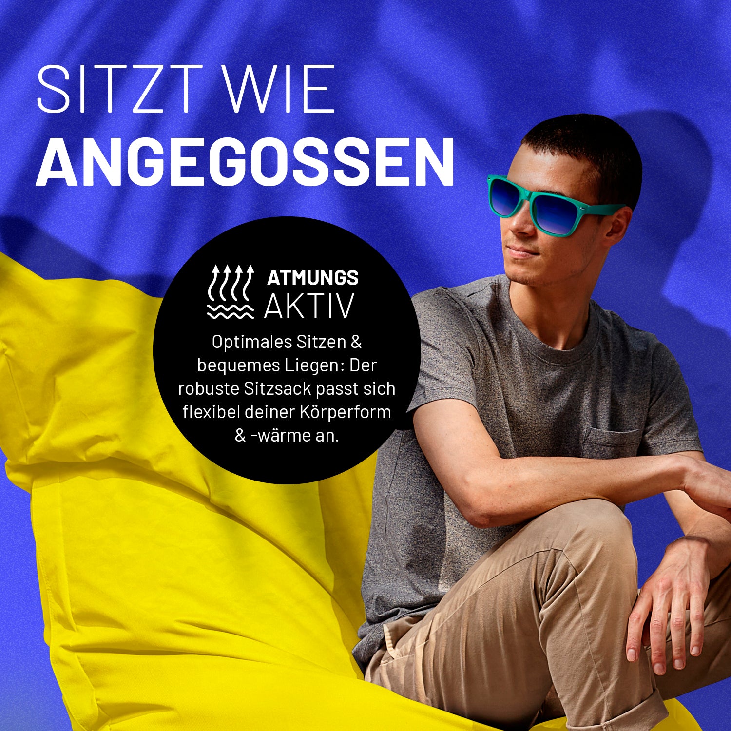 Sitzsack Classic XXL (380 L) Gelb mit atmungsaktivem Material für flexibles, bequemes Sitzen und Liegen drinnen und draußen.