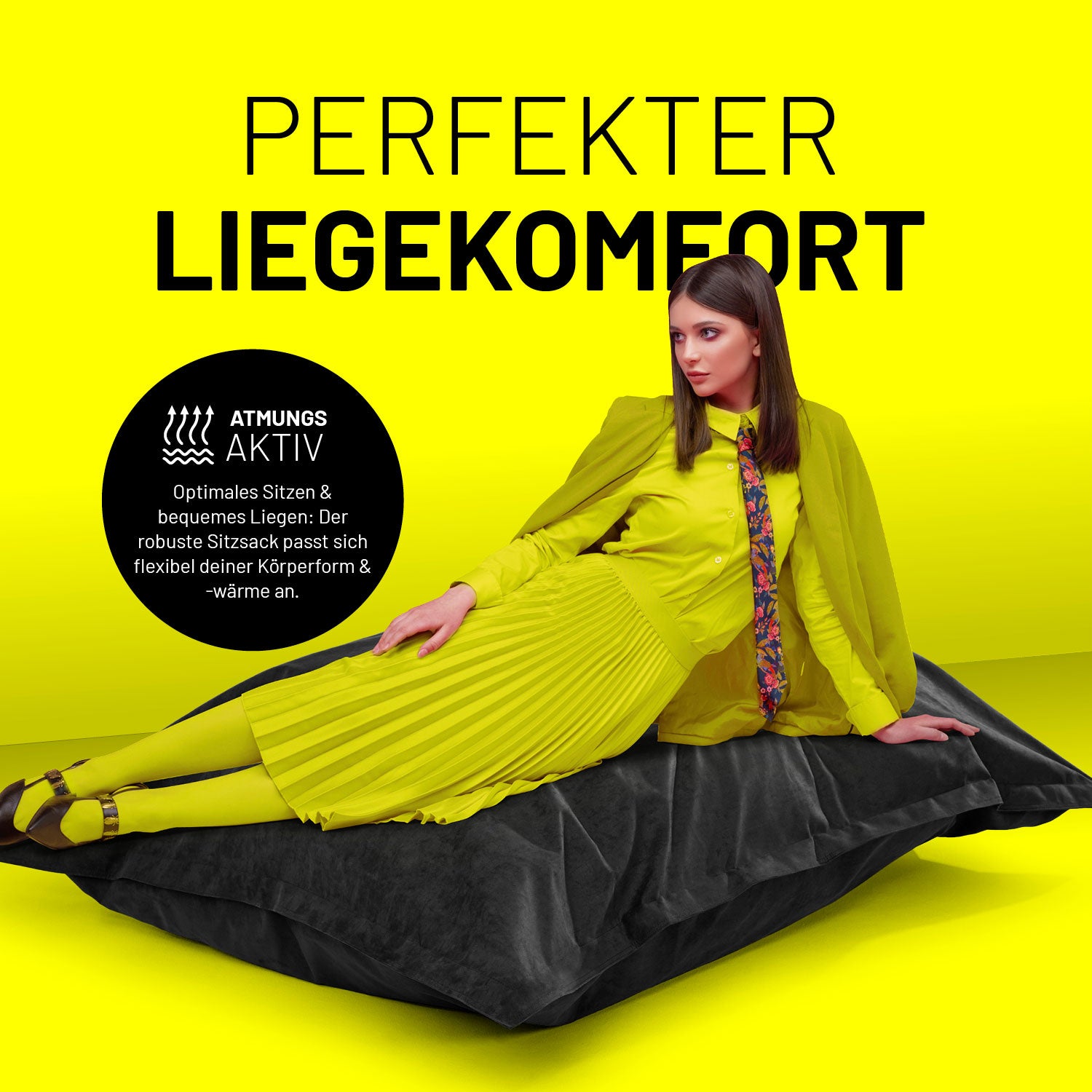 XXL Microvelours Sitzsack (380 L) - Schwarz, großer indoor Sitzsack für perfekten Liegekomfort und vielfältige Entspannungsmöglichkeiten.