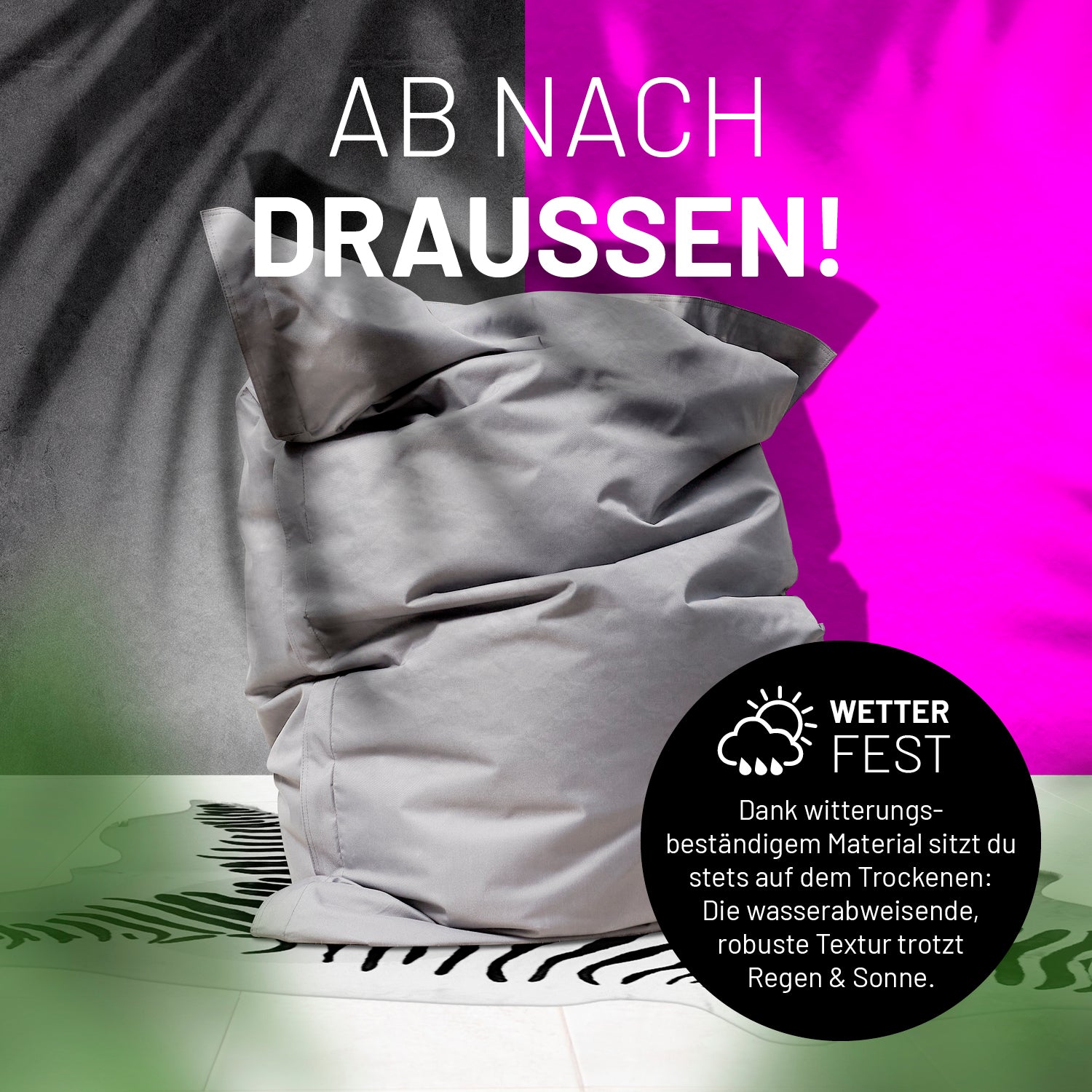 Sitzsack Classic XXL (380 L) in Silbergrau, wetterfest, für drinnen & draußen, mit robustem, wasserabweisendem Material.