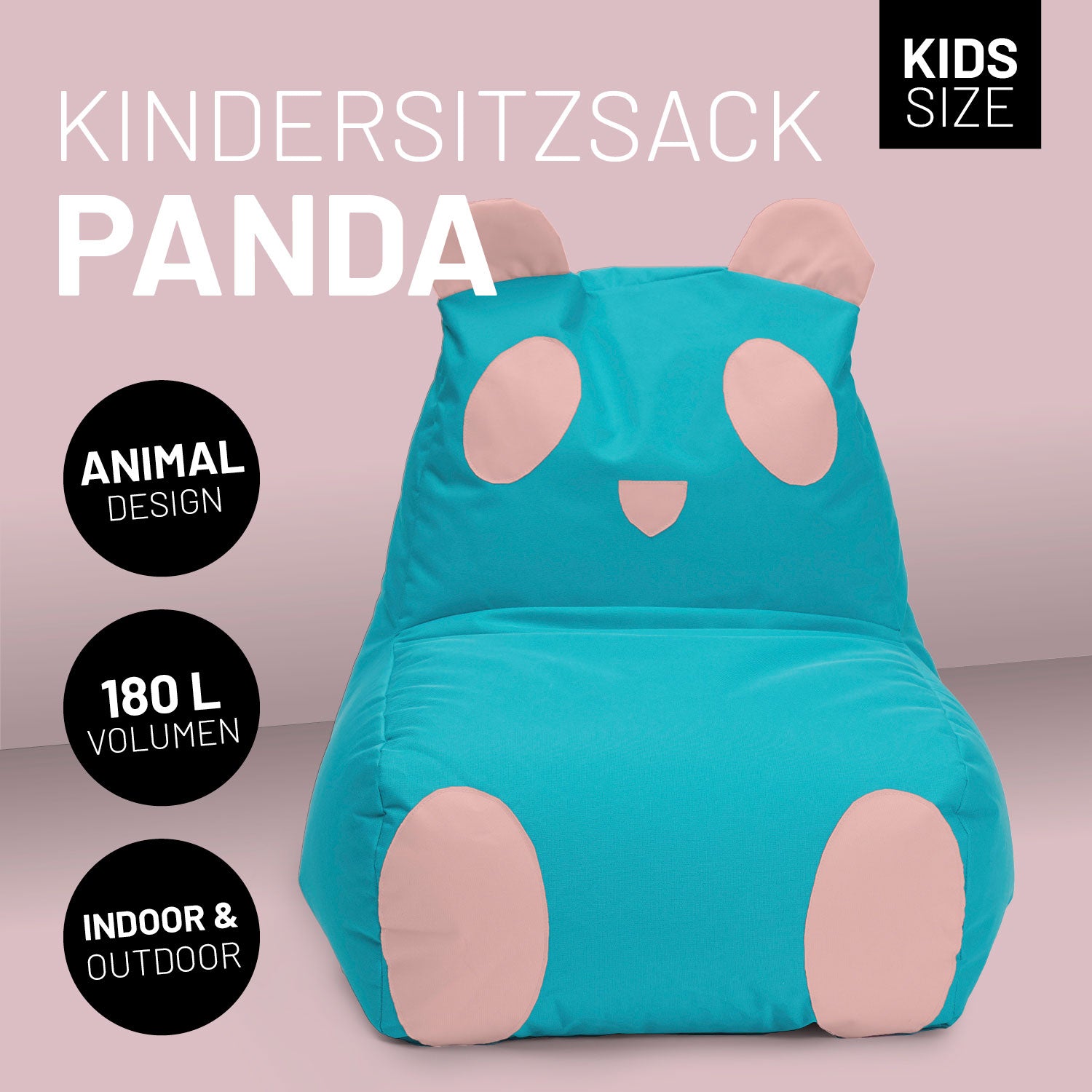 Kindersitzsack Animal Line Panda (180 L) - indoor & outdoor - Türkis/Pastell Pink