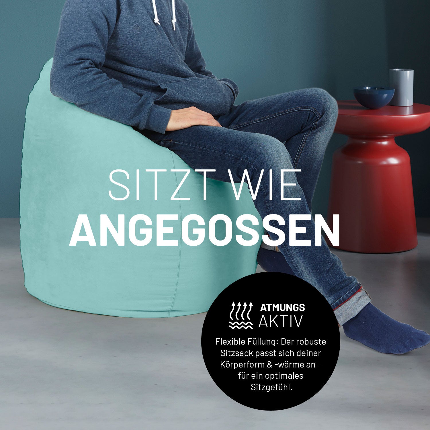 Luxury XL Sitzsack (120 L) - indoor - Türkis bequemes, atmungsaktives Sitzmöbel für modernes Wohnen und Entspannung von Lumaland.