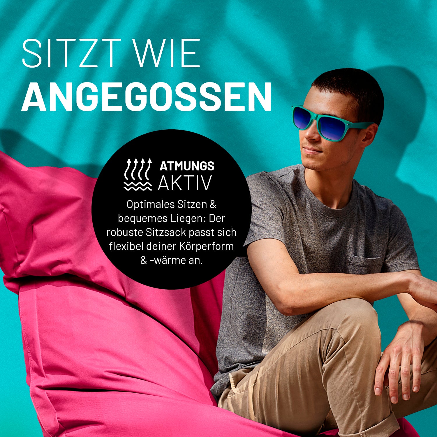 Sitzsack Classic XXL (380 L) in Pink, atmungsaktiv, passt sich Körperform an, ideal für drinnen und draußen, langlebig und pflegeleicht.