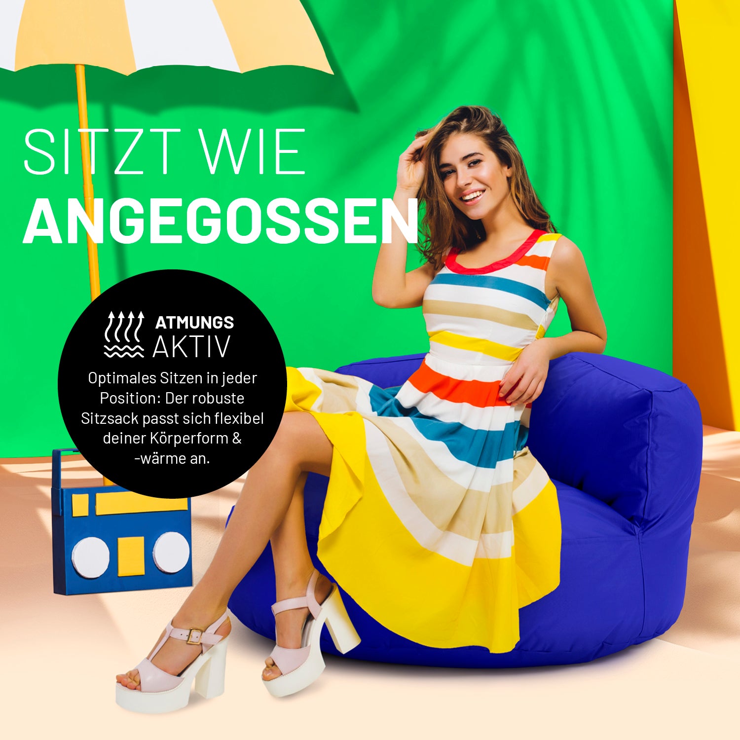 Sitzsack Lounge (320 L) Royalblau – moderner, leichter Sitzsack mit robusten Nähten, ideal für drinnen und draußen, atmungsaktiv und bequem.