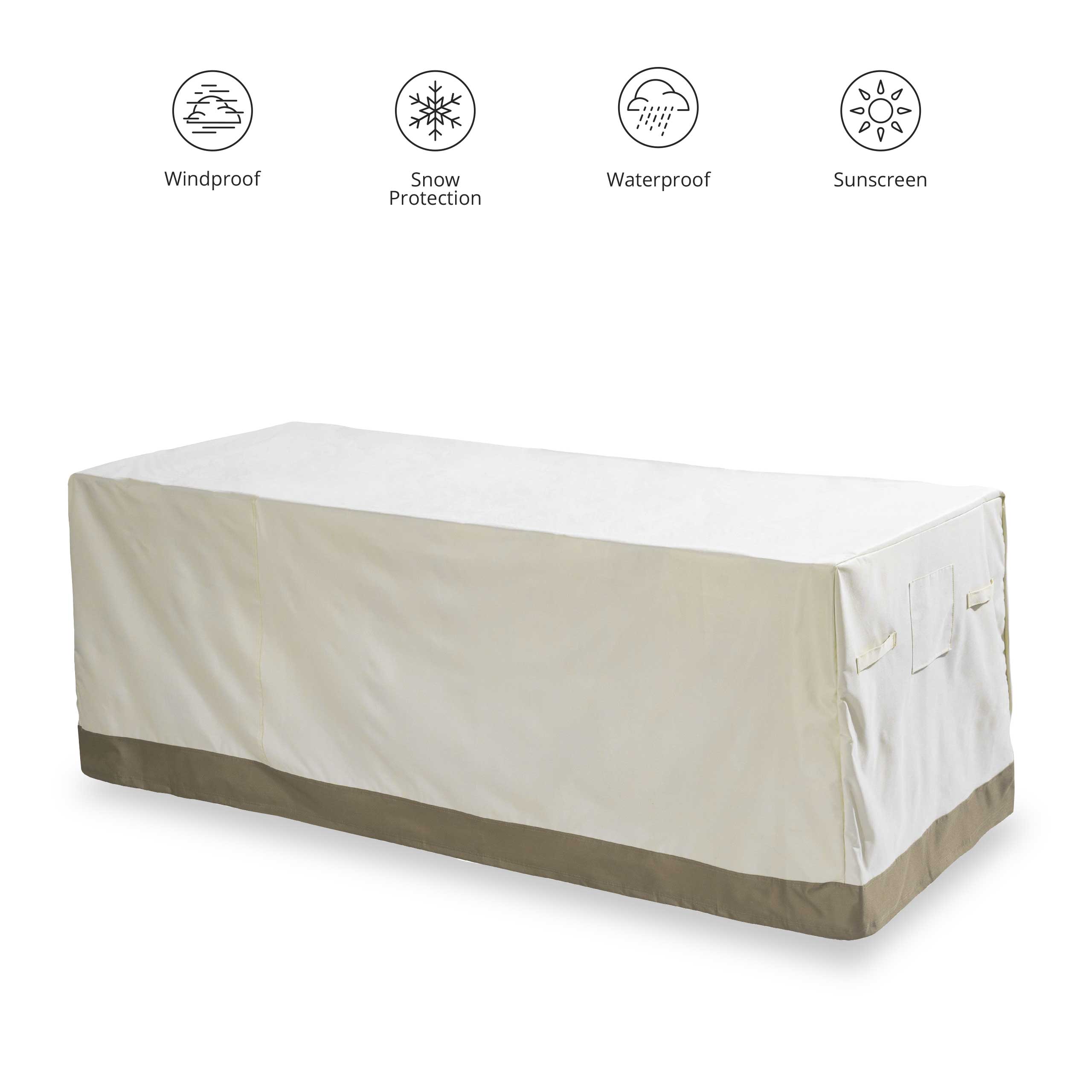 Abdeckplane für Gartentisch - 183 x 114,3 x 67,3 cm - beige, wasserdicht, UV-geschützt, wind- und schneesicher, PE-beschichtetes Oxford Gewebe.