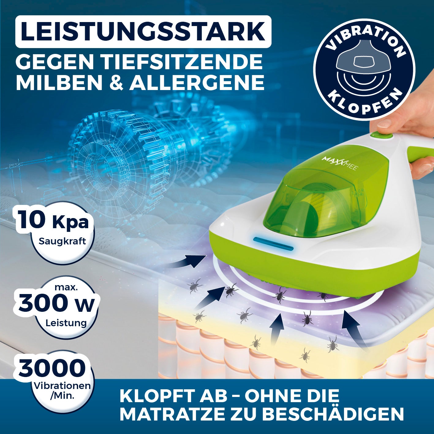 Milbensauger Vibration - EPA-11-Filter - weiß/limegreen