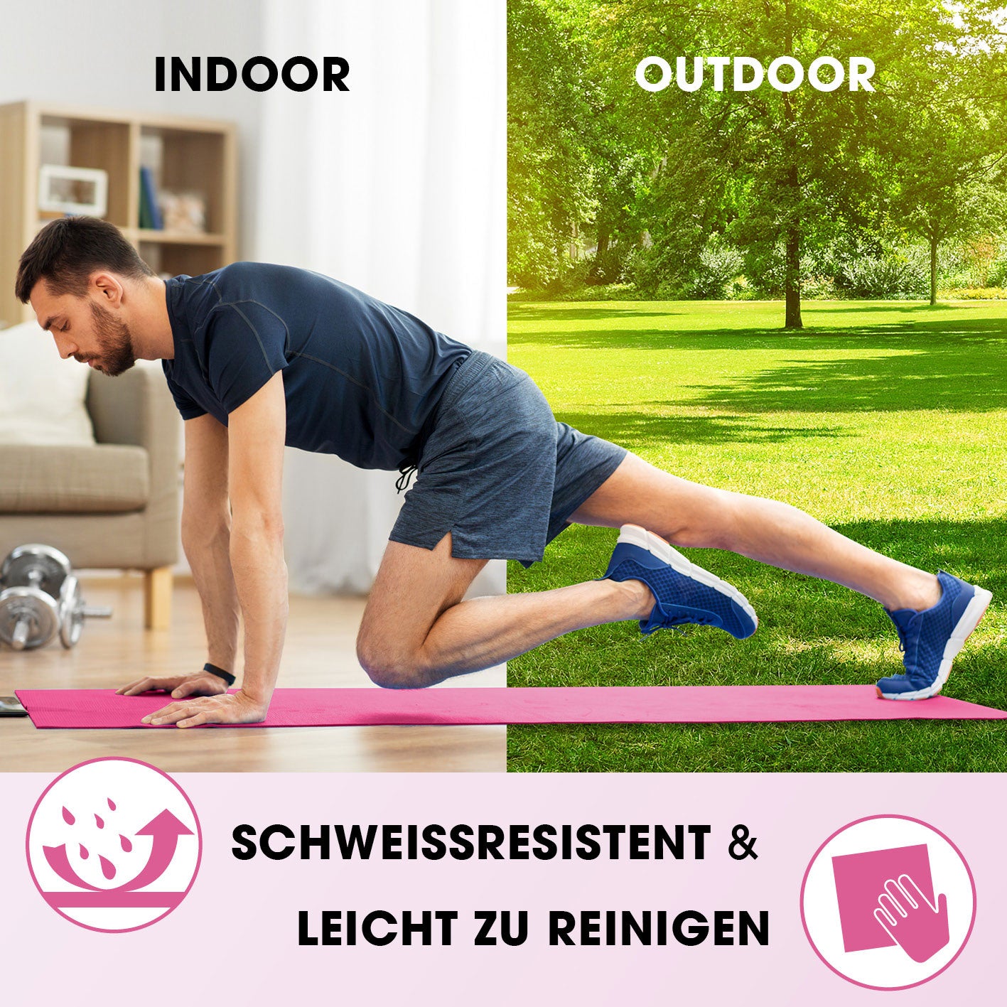 Fitness- und Gymnastikmatte - 183 x 61 x 1,5 cm - Pink