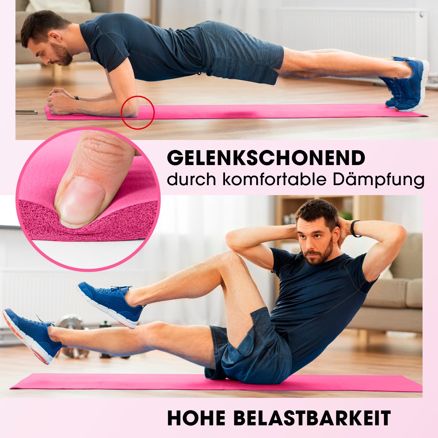 Fitness- und Gymnastikmatte - 183 x 61 x 1,5 cm - Pink