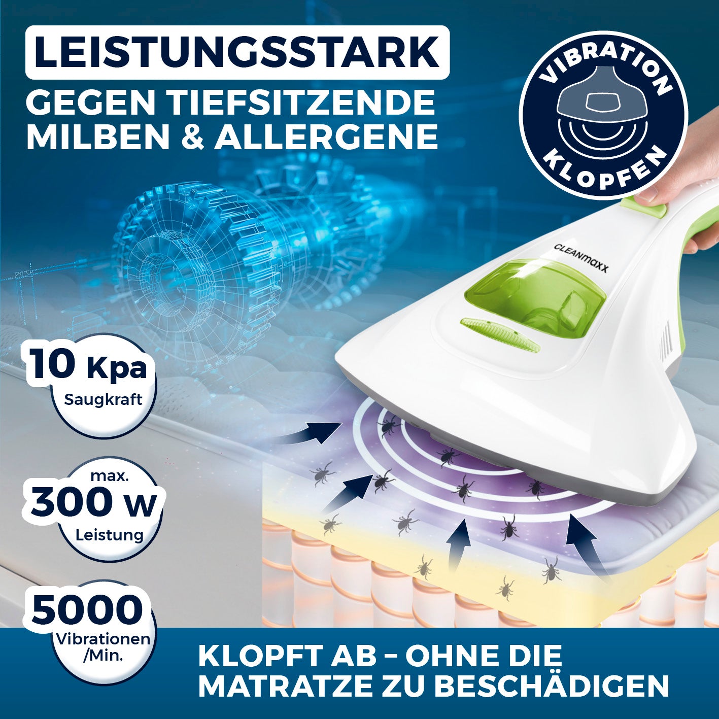 Milbensauger Vibration - Weiß/Limegreen