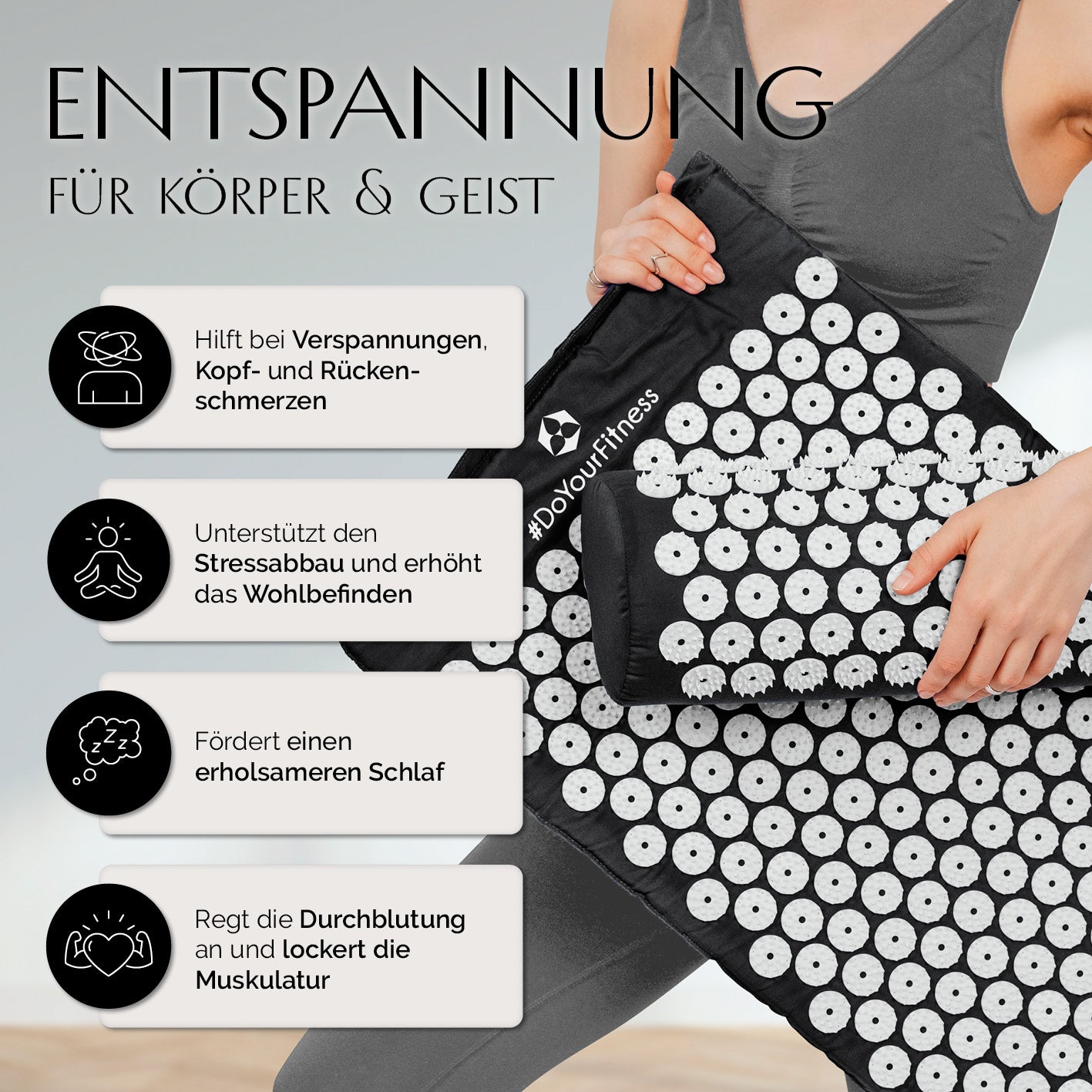 Akupressur-Set Jimuta - 20 x 20 x 42 cm - schwarz