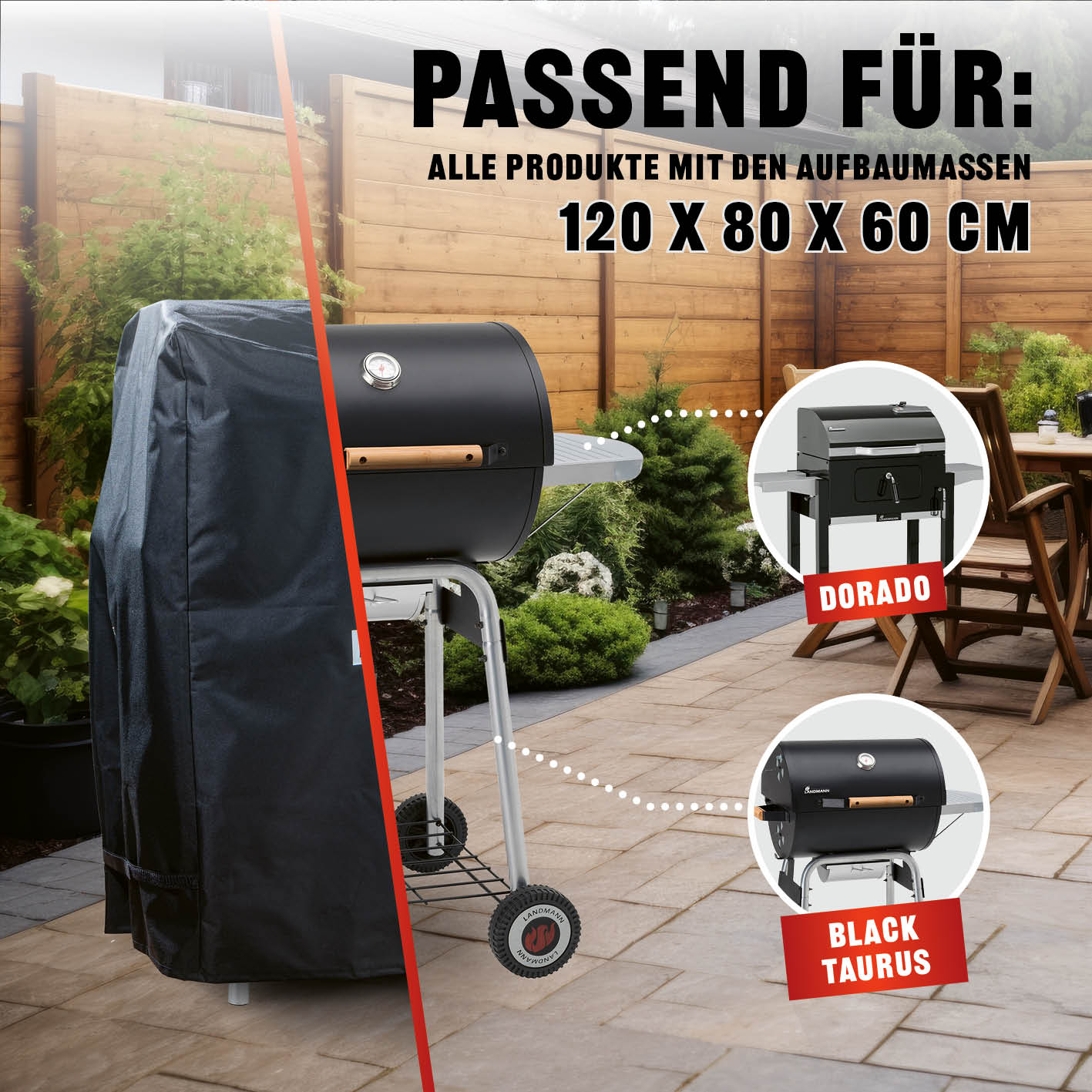 Wetterschutzhaube Premium - 60x80x120cm - schwarz