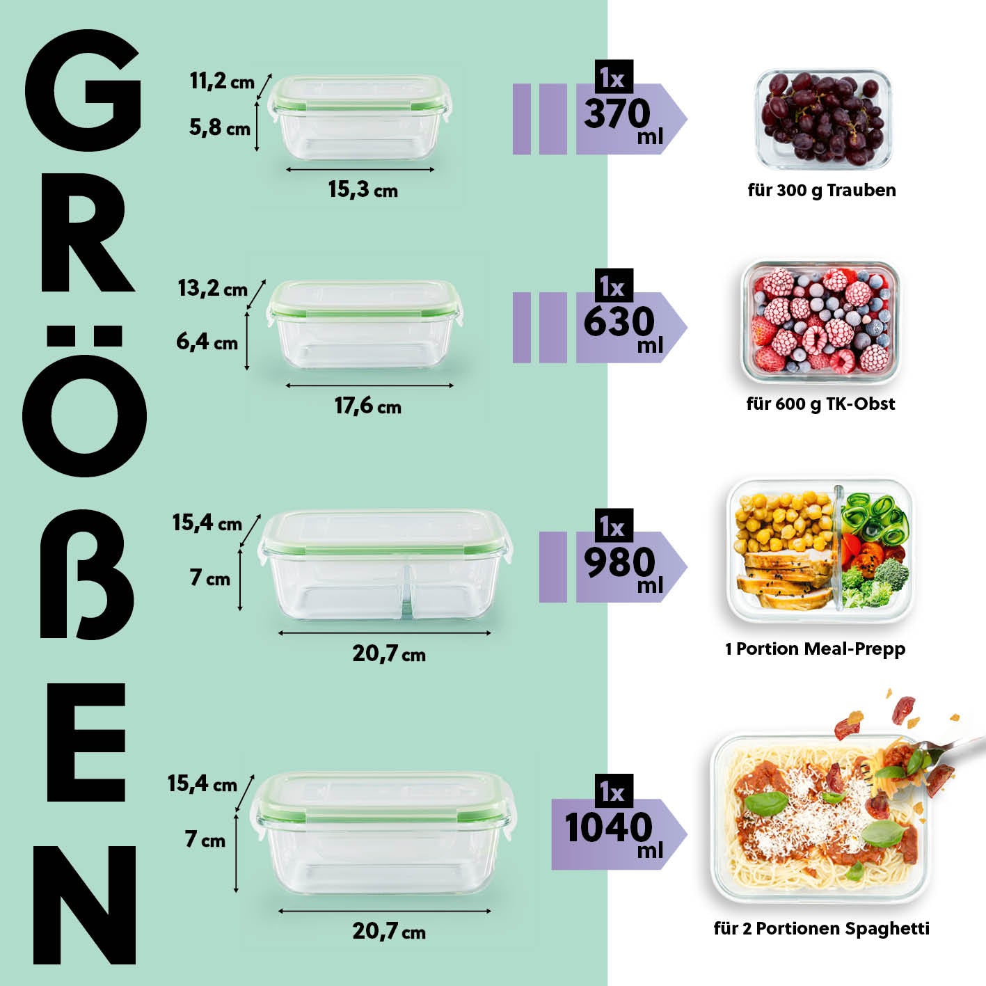 Frischhaltedosen Klick-it - 8-tlg. - Grün