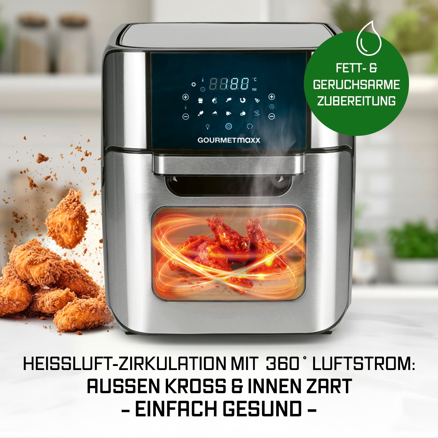 Digitale Heißluftfritteuse - 12 l - Edelstahl/Schwarz