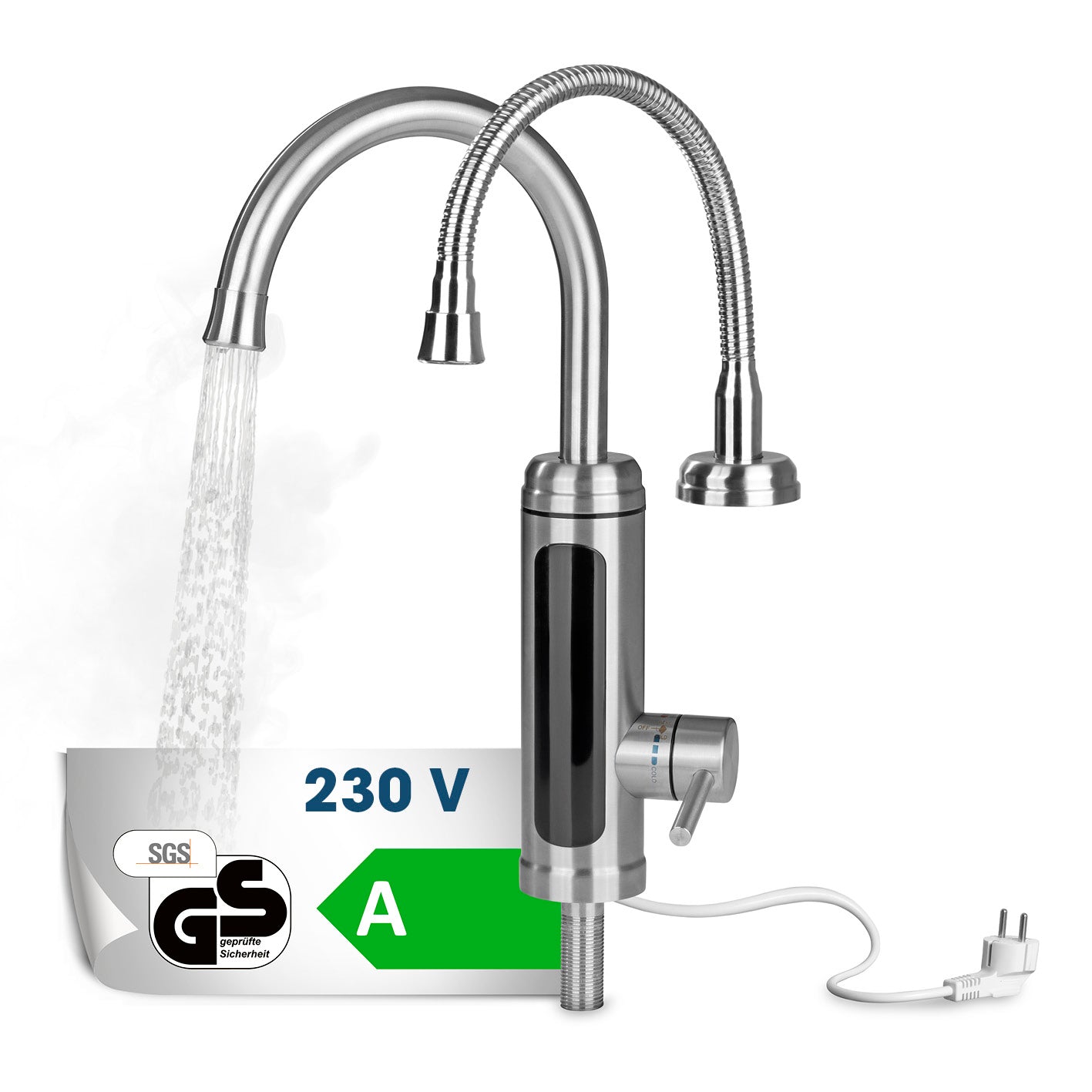 elektrische Edelstahl-Armatur mit integriertem Durchlauferhitzer