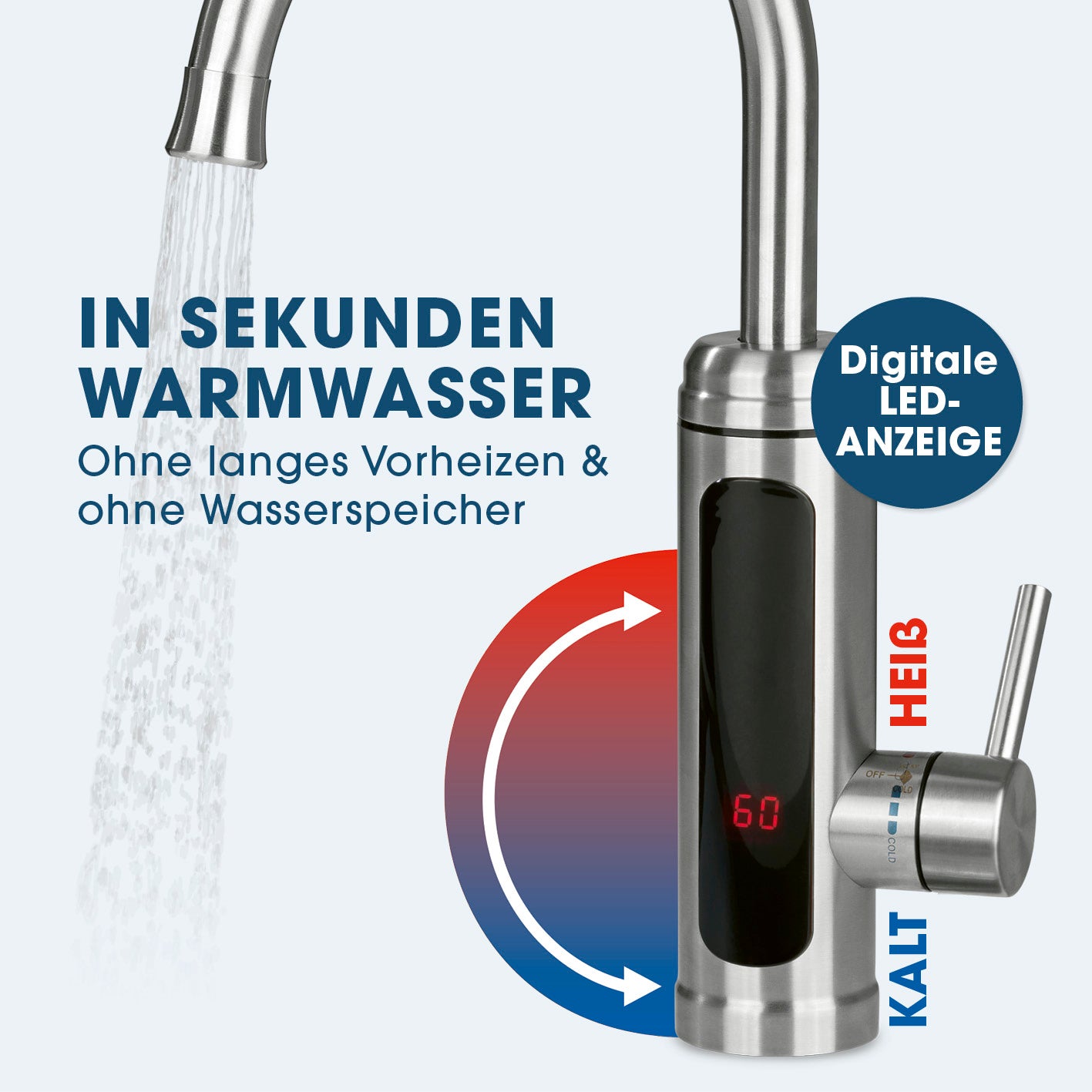 elektrische Edelstahl-Armatur mit integriertem Durchlauferhitzer