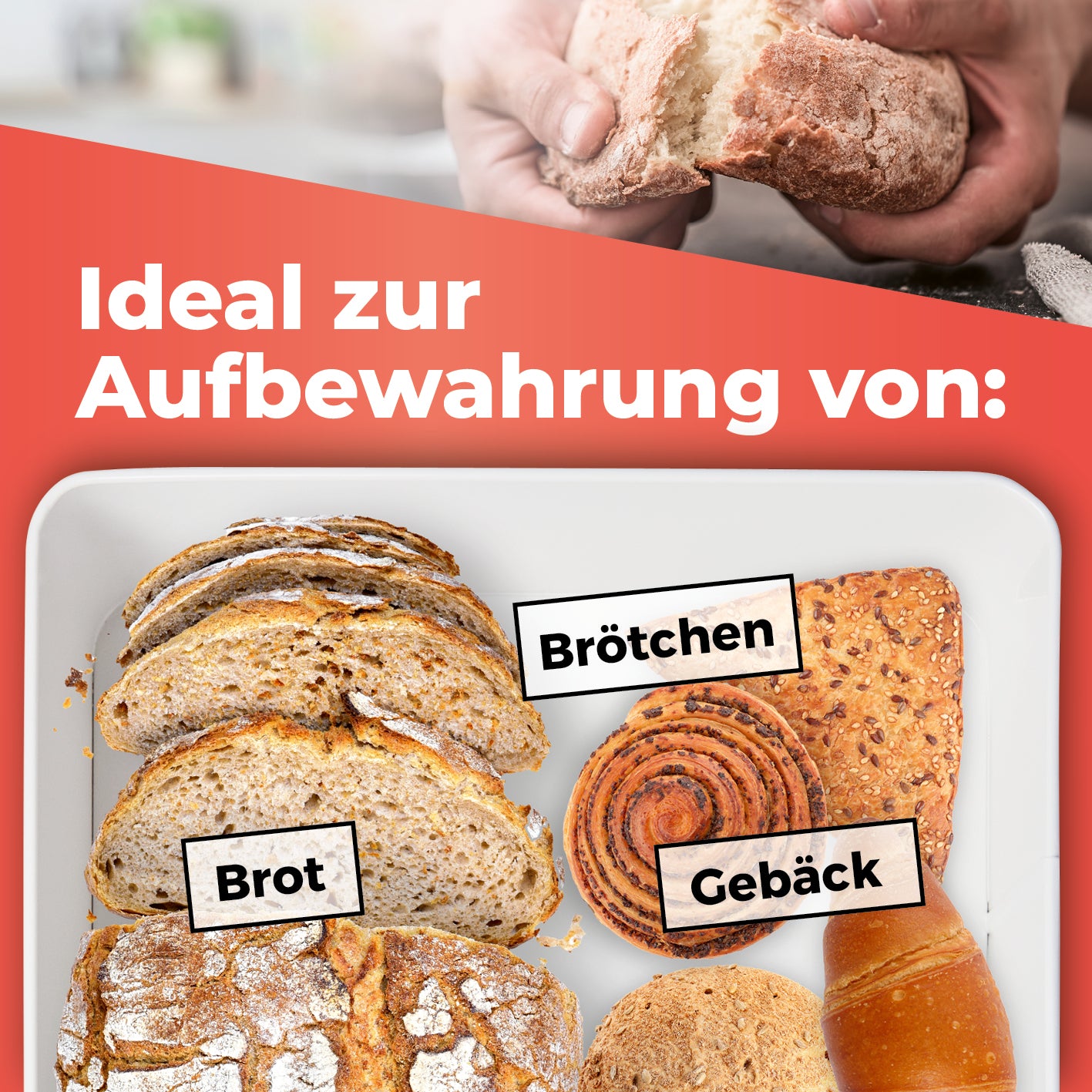 Cuisine Brotkasten aus Metall mit Bambus Deckel - rechteckig, platzsparend für Brot, Brötchen und Gebäck.
