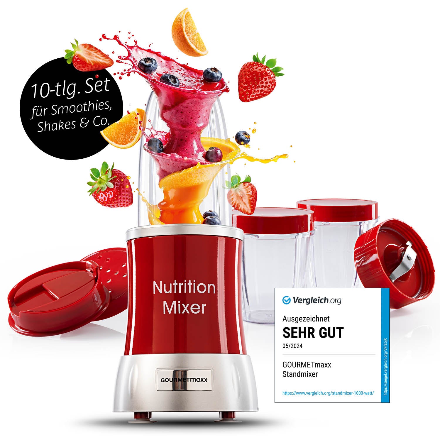 GOURMETmaxx Nutrition Mixer Deluxe - Edelstahl/rot