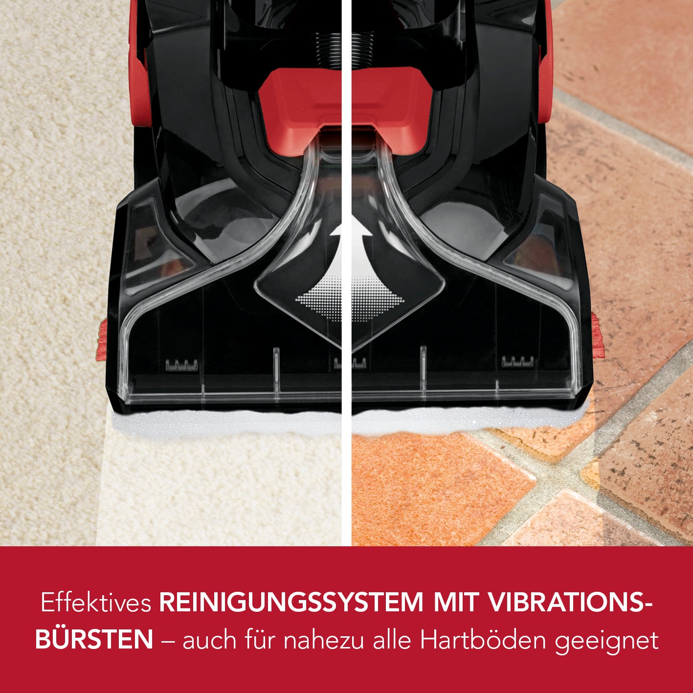 Teppichreiniger Professional mit Vibrations- und Seitenbürsten - schwarz/rot