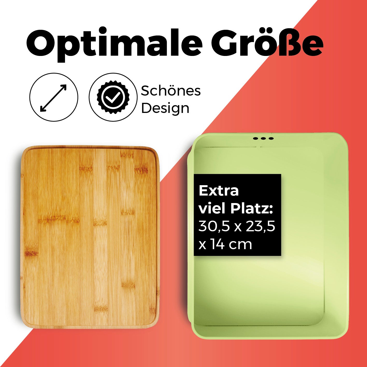 Cuisine Brotkasten aus Metall mit Bambus Deckel - Rechteckig 30,5 x 23,5 x 14 cm - Mintgrün