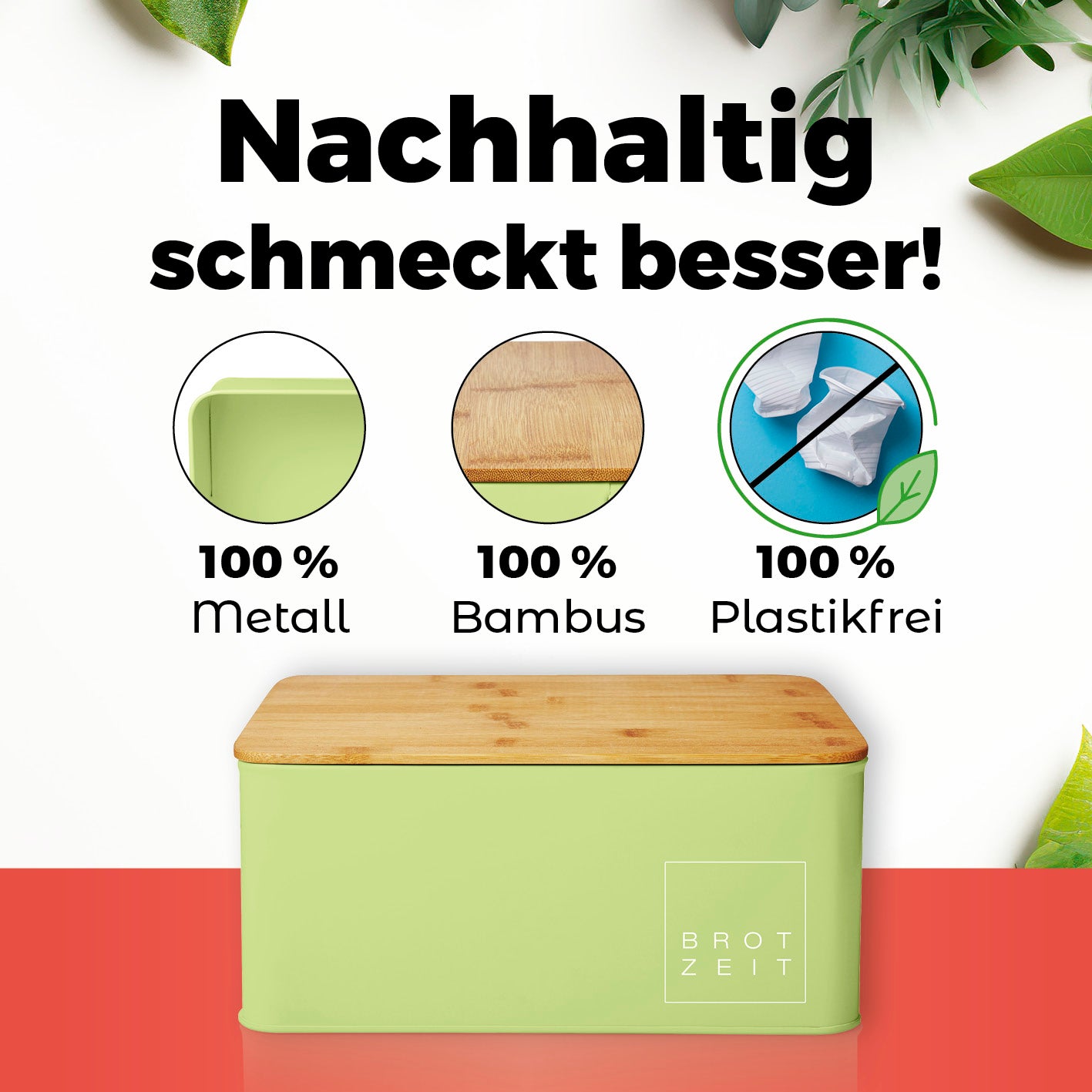 Cuisine Brotkasten aus Metall mit Bambus Deckel - Rechteckig 30,5 x 23,5 x 14 cm - Mintgrün
