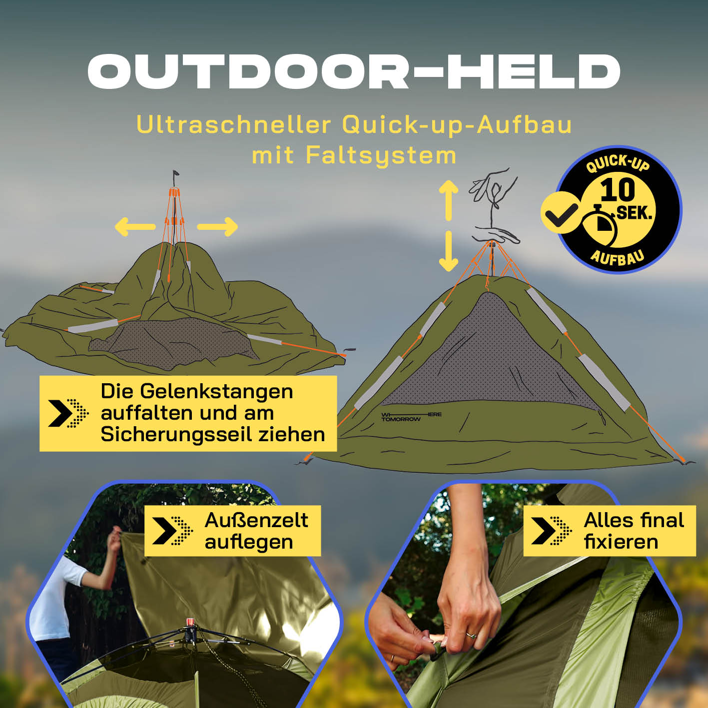 Pop up Wurfzelt für 3 Personen - Grün