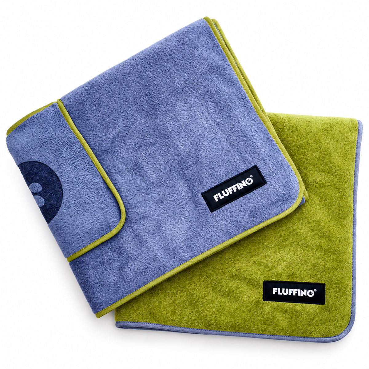 Hundehandtuch Mikrofaser – 2er-Pack - 120 x 70 cm - Grau & Grün mit zwei weichen Hundetüchern in Blau und Grün