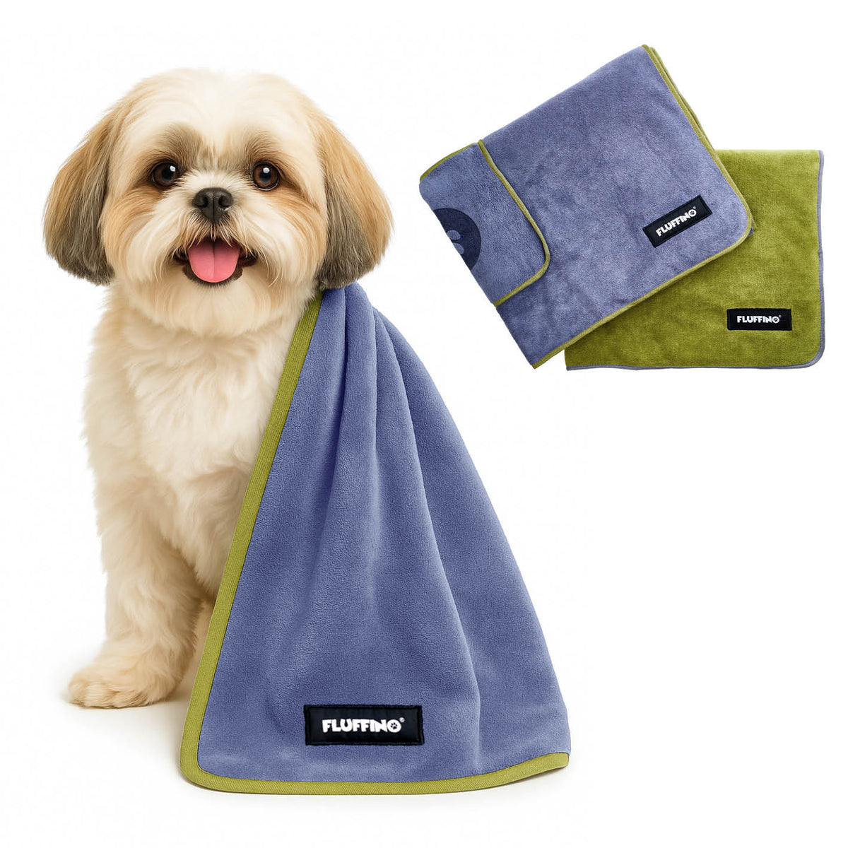 Hundehandtuch Mikrofaser – 2er-Pack - 90 x 50 cm - Grau & Grün