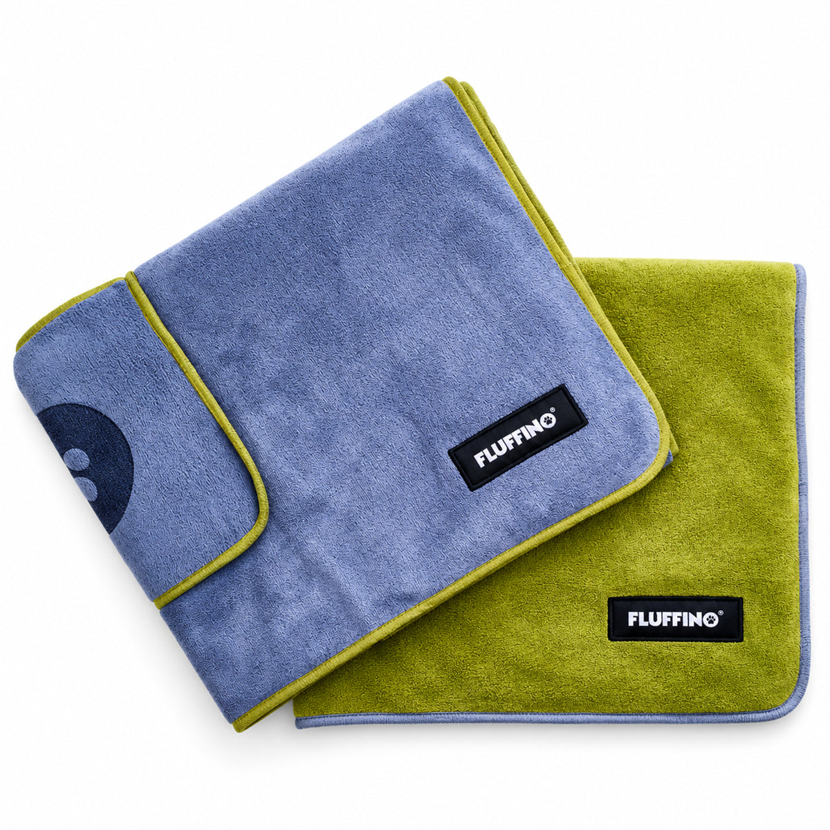 Hundehandtuch Mikrofaser – 2er-Pack - 90 x 50 cm - Grau & Grün, zwei Handtücher in Grau und Grün