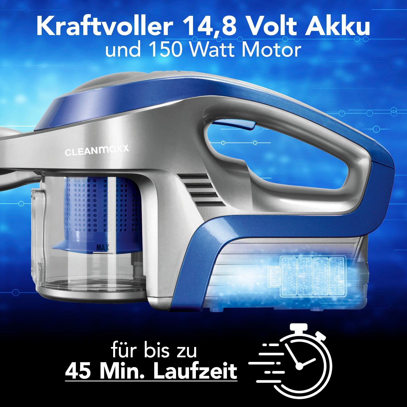 Akku-Zyklonstaubsauger - blau/silber