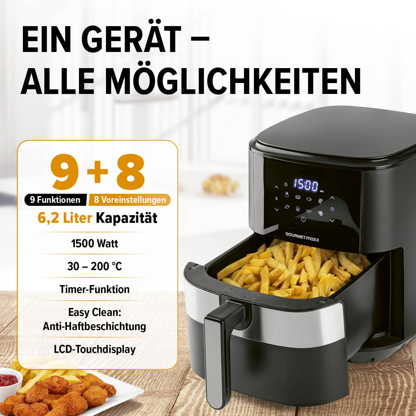 GOURMETmaxx Heißluftfritteuse - 6,2 l