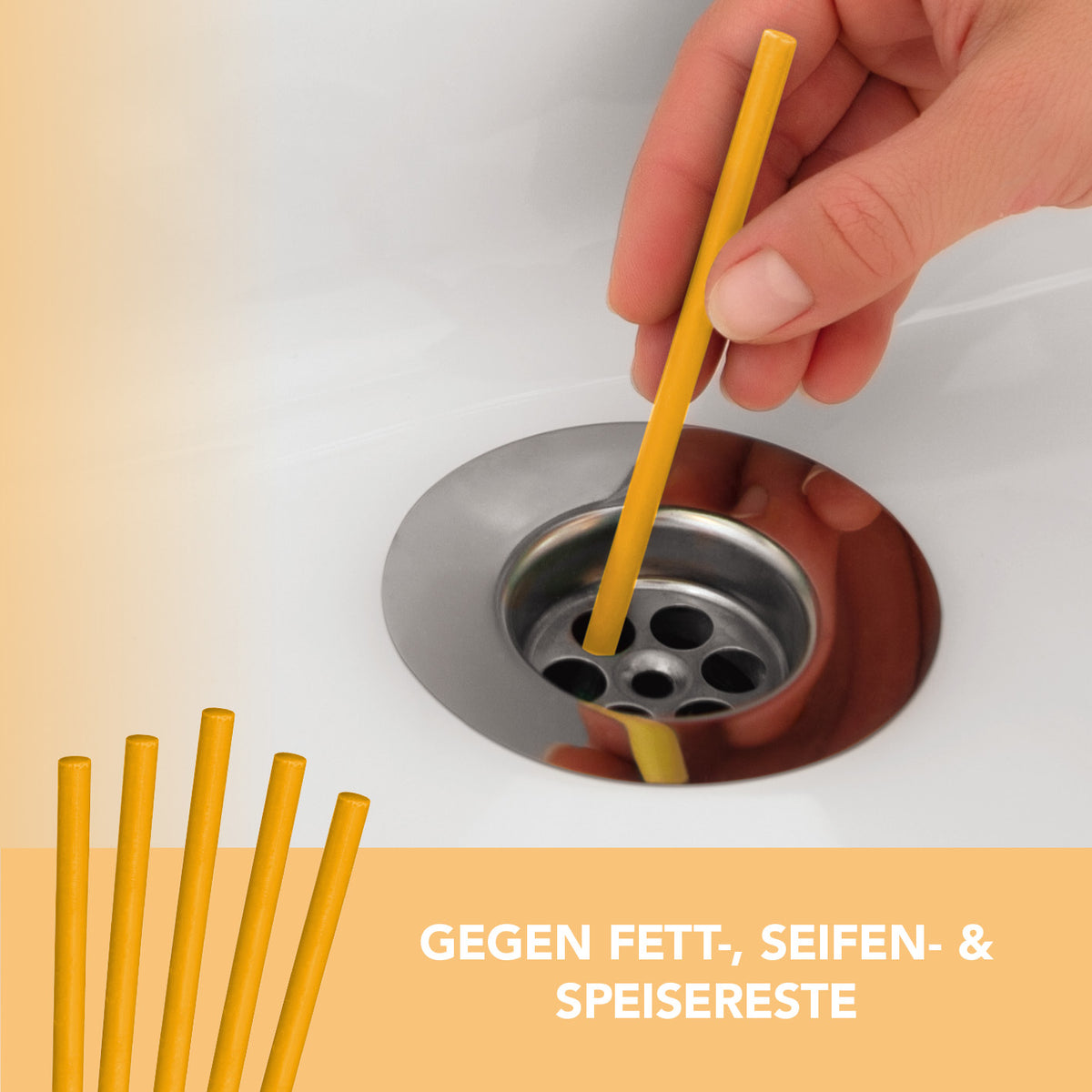 Abfluss-Sticks Orangenduft - 50er-Set zur Anwendung im Abfluss gegen Fett sowie Seifen- und Speisereste