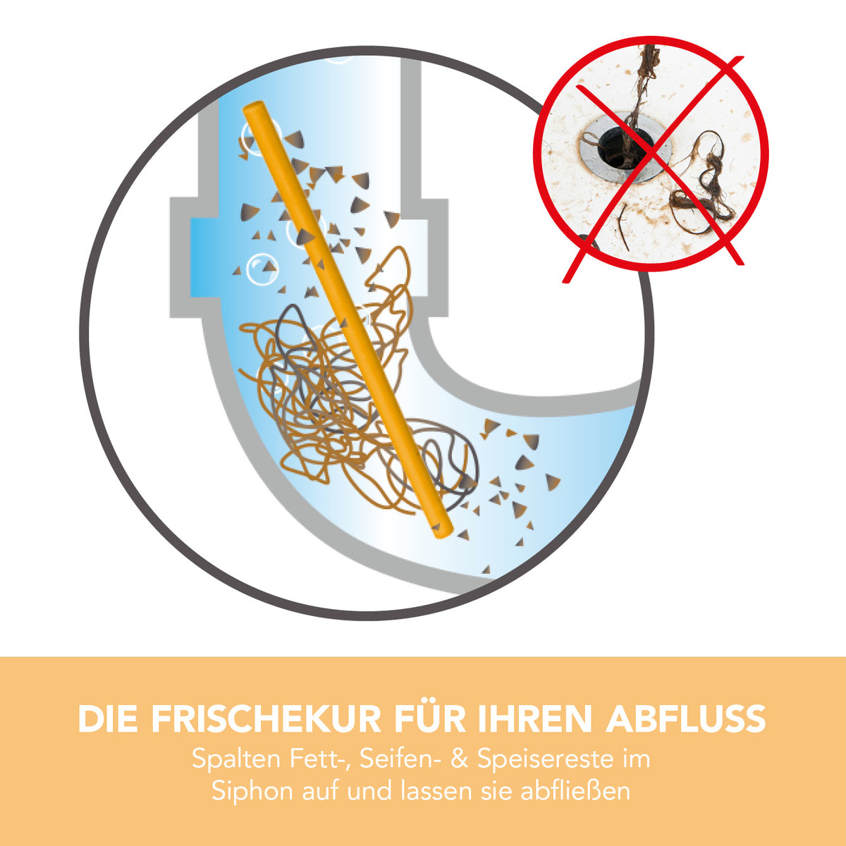 Abfluss-Sticks Orangenduft - 50er-Set zur Entfernung von Fett-, Seifen- und Speiseresten im Abfluss