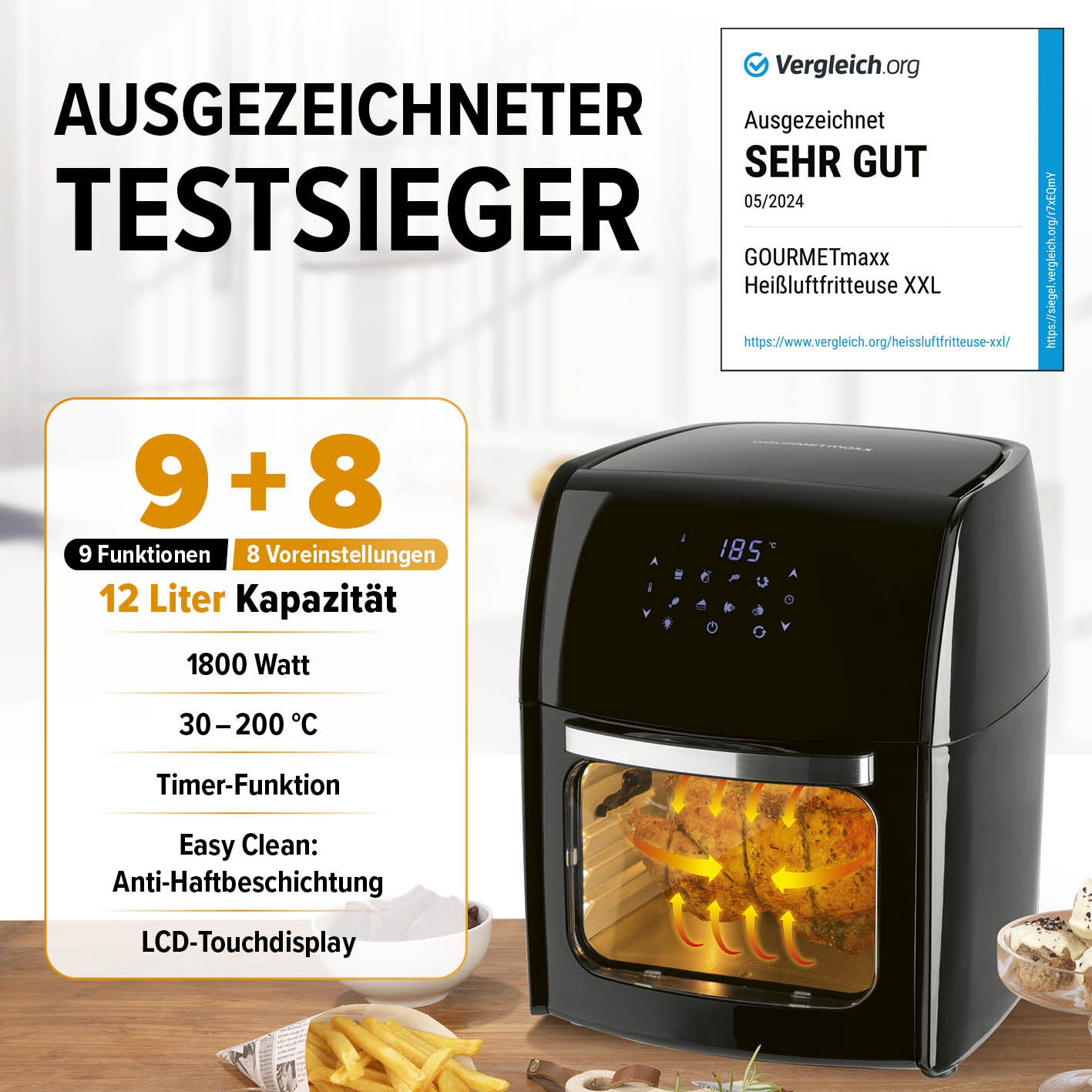 Digitale Heißluftfritteuse - 12 l