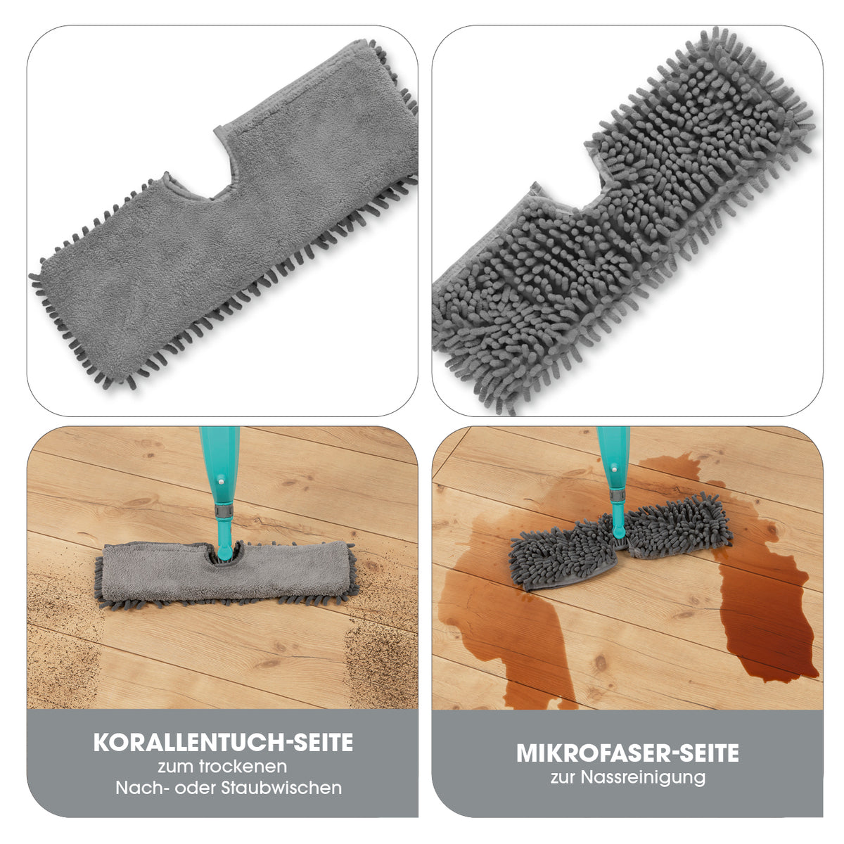 Ersatz-Wischtücher - Für Spray-Mopp mit Wendefunktion - 2er-Set mit Korallentuchseite und Mikrofaserseite für trockenes und nasses Wischen