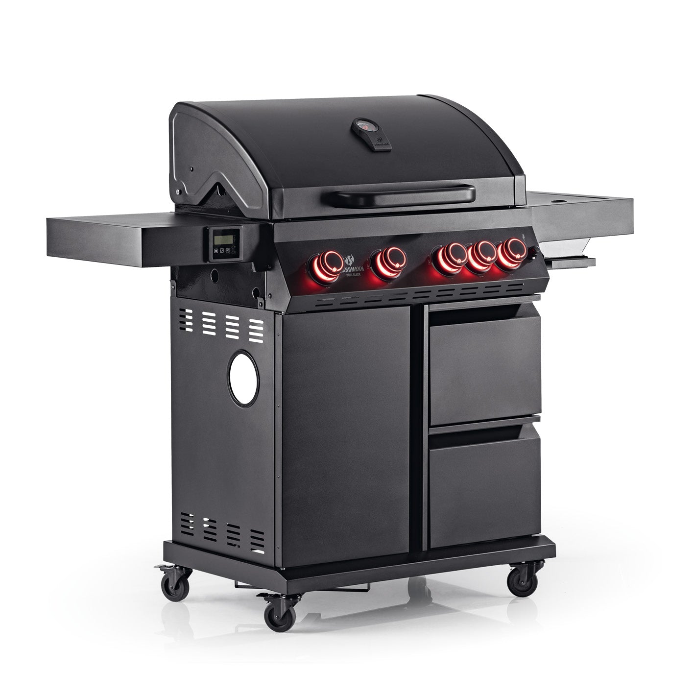 Gasgrill COOL BLACK 4.1 maxX mit 4 Brennern, Thermobox-Schublade, GN-Behälter und stufenlos einstellbarer maxX-Zone bis 800 °C.