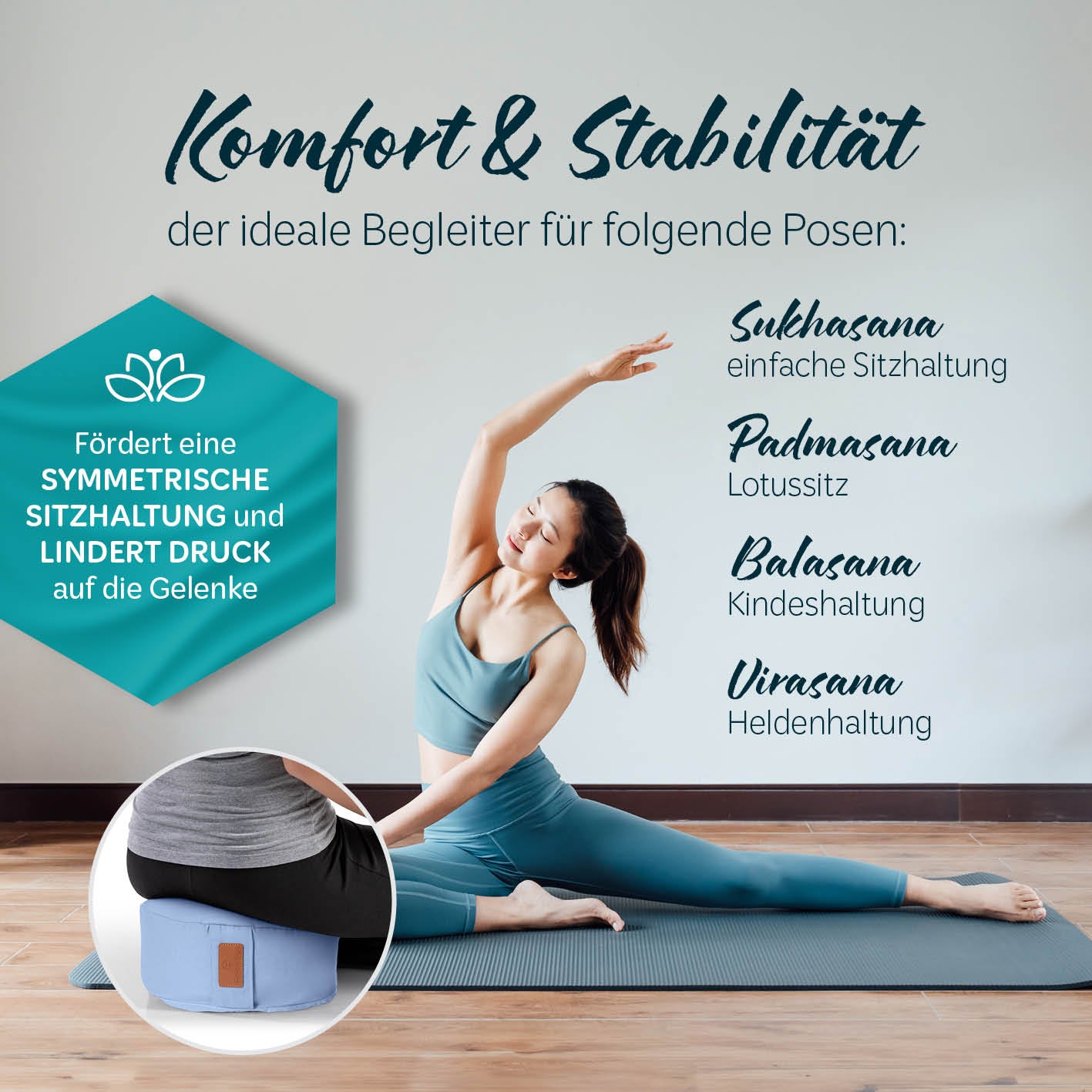 Yoga-Kissen Vishnu - gefüllt mit Bio-Dinkelspelz - Rund 30 x 30 x 15 cm - Lavendel