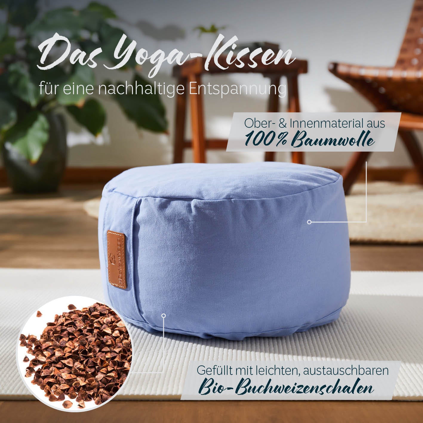 Yoga-Kissen Vishnu - gefüllt mit Bio-Buchweizenschalen - Rund 30 x 30 x 15 cm - Lavendel