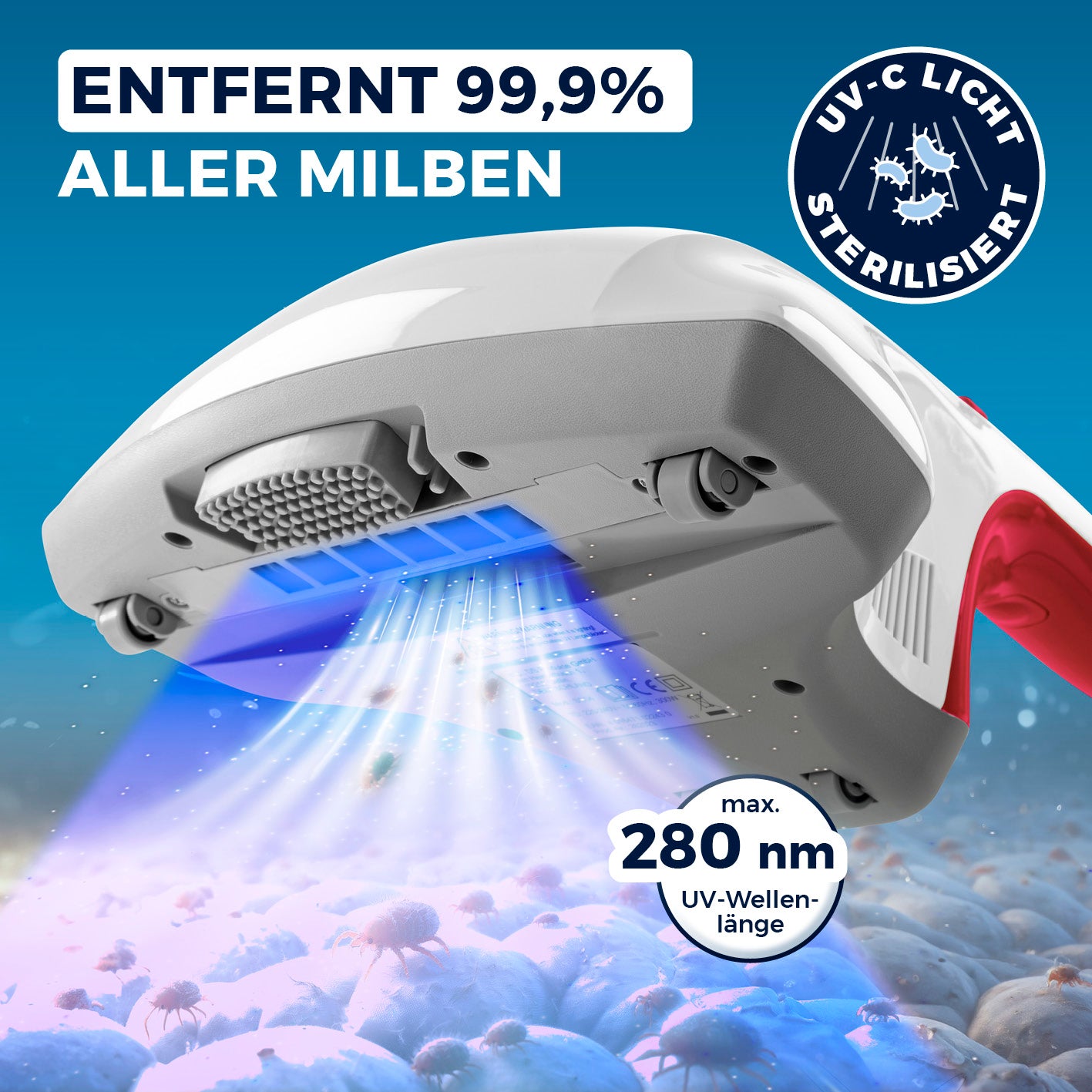Milbensauger Vibration + 2 EPA-Filter - Weiß/Rot