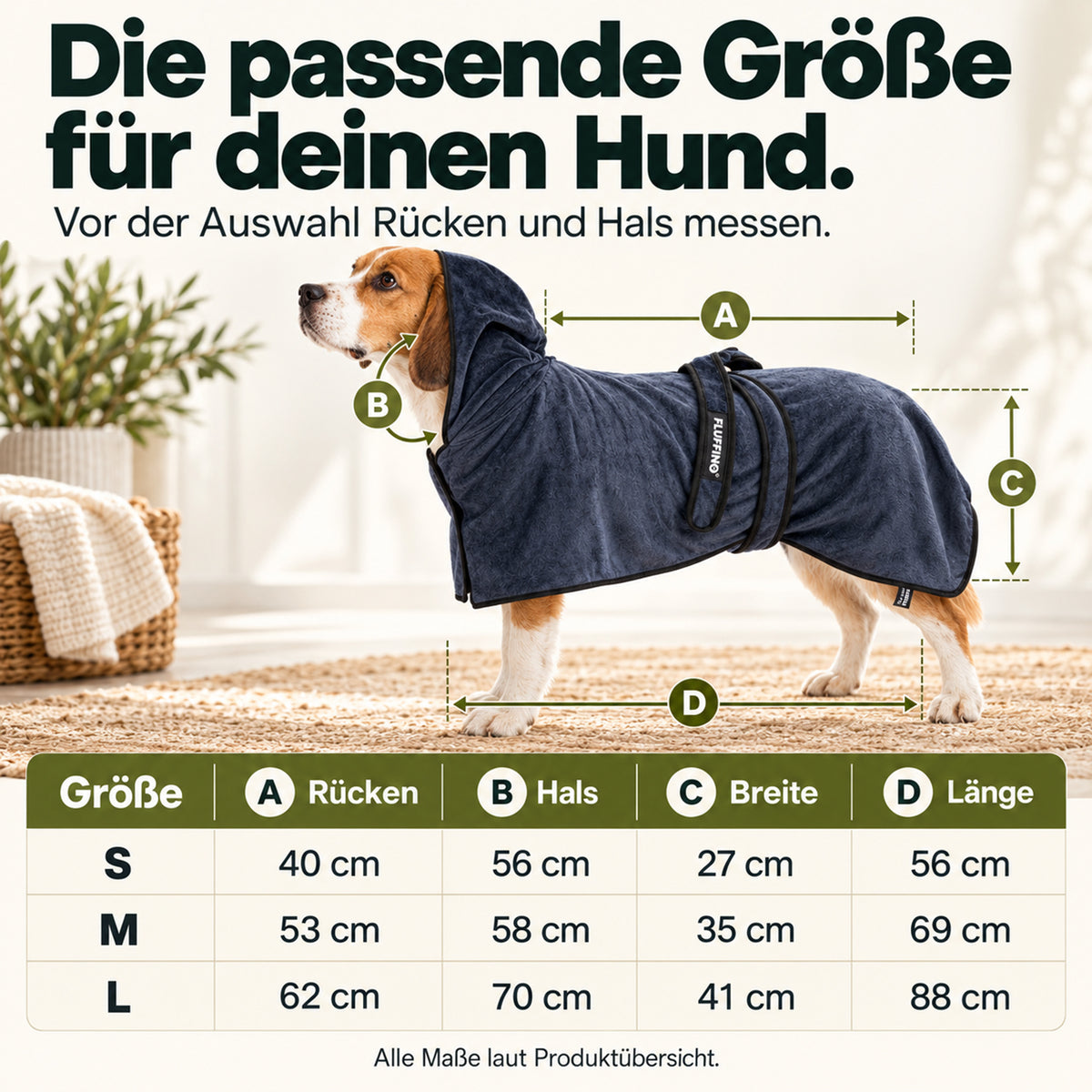Hundebademantel - Größe S - beige/blau Größentabelle: Rücken 40 cm Hals 56 cm Breite 27 cm Länge 56 cm