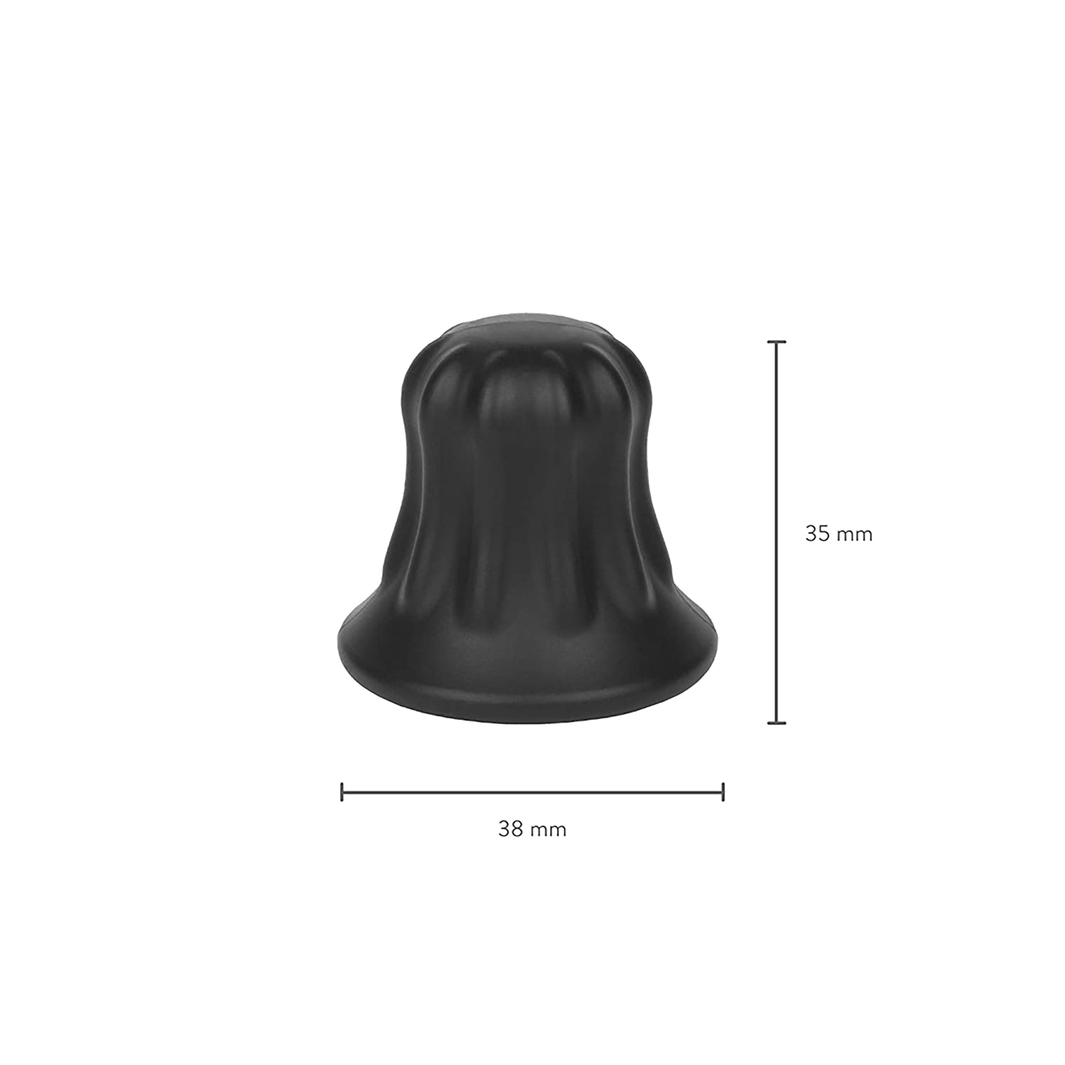 Schwarzes, glattes Pony mit Maßen 35 mm Höhe und 38 mm Breite, ideal für präzise Anwendungen, modernes Design.