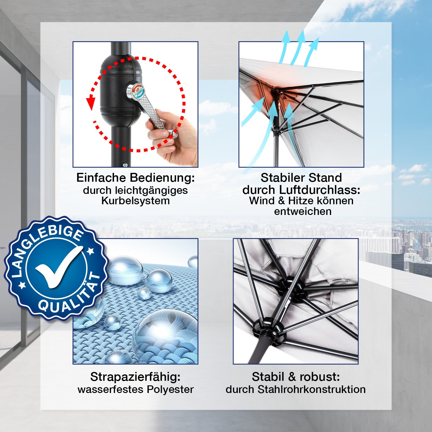 EASYmaxx Sonnenschirm - rechteckig, grau