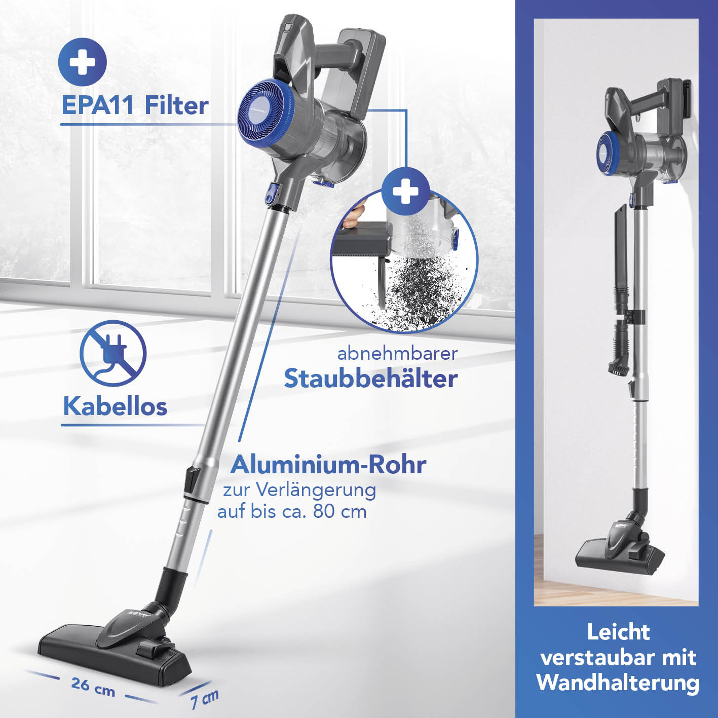 Akku-Hand- & Bodenstaubsauger - anthrazit/blau
