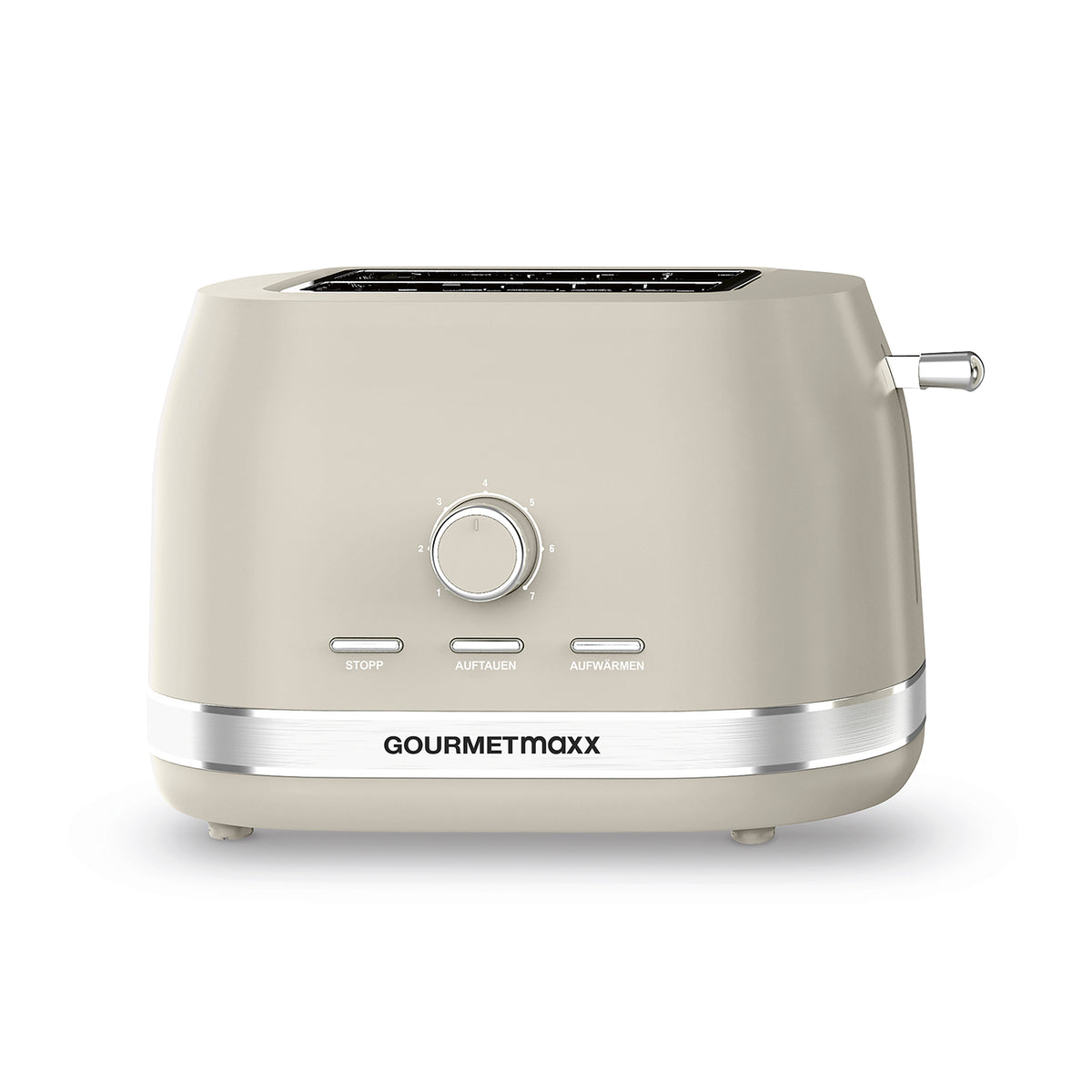 Toaster - Vanille in Creme mit Drehregler und Edelstahlakzent, frontal abgebildet