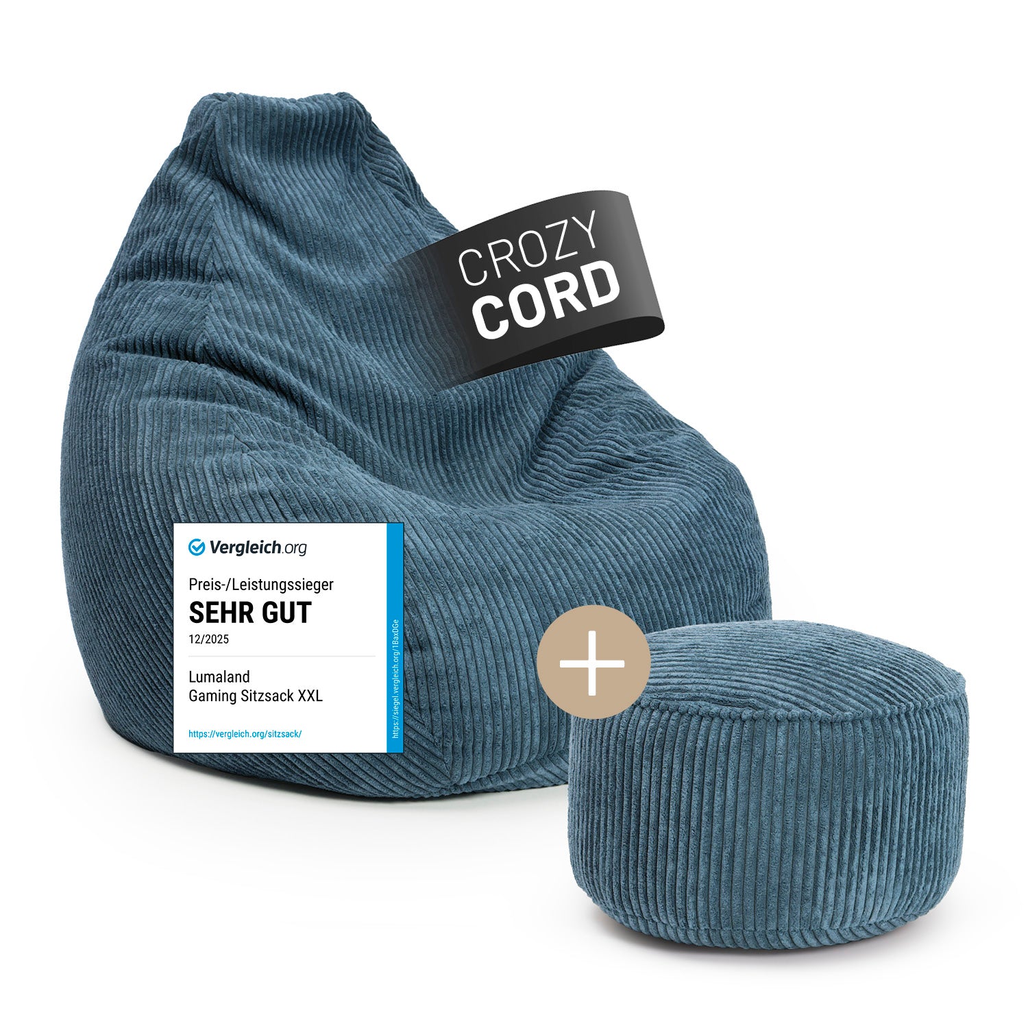 Relax-Set Cord – Sitzsack GIANT + Pouf – 400 + 50 Liter – Dunkelblau