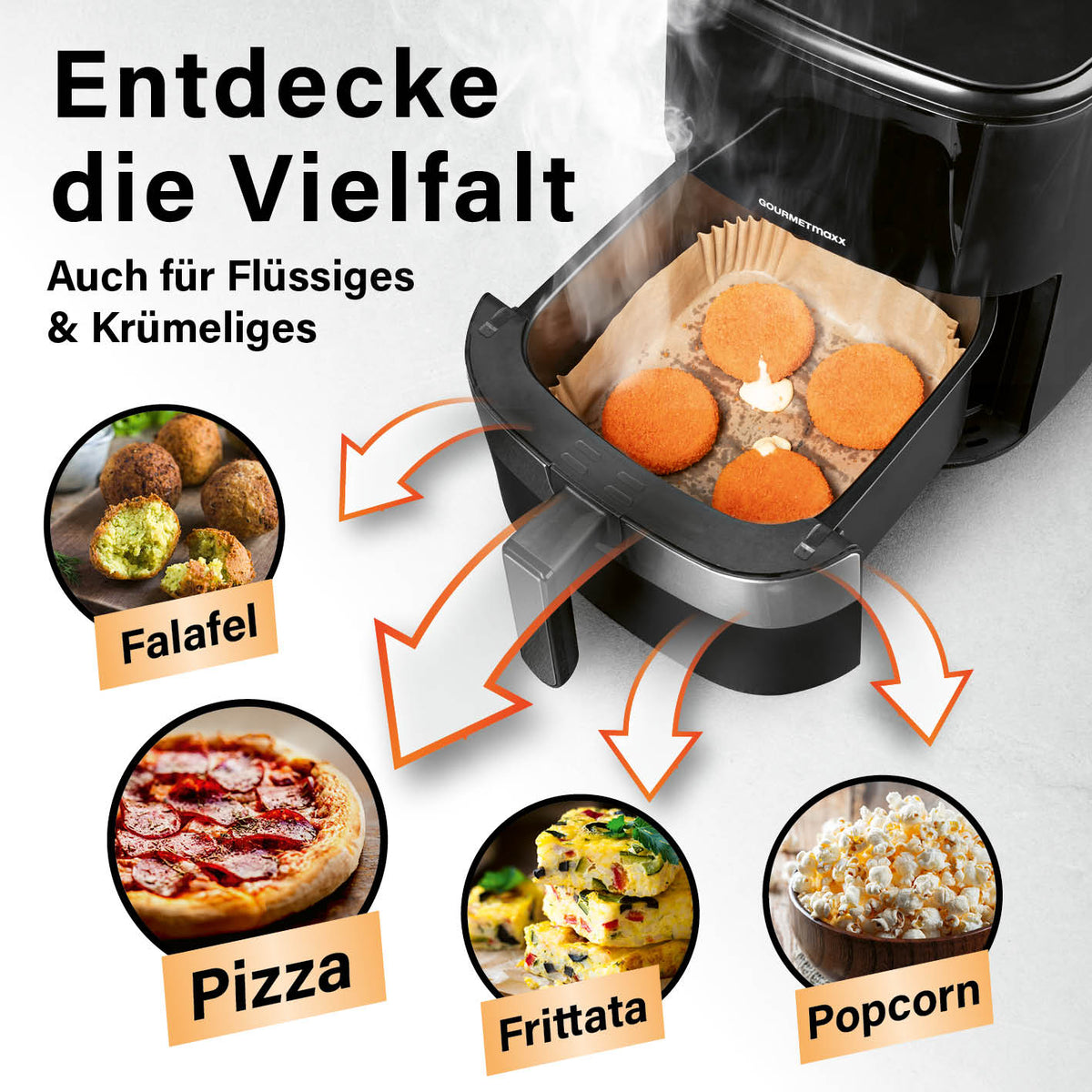 Backpapier-Schalen für Heißluft-Fritteusen - 200er-Set - 23 x 23 x 4,5 cm für Pizza Falafel Frittata und Popcorn