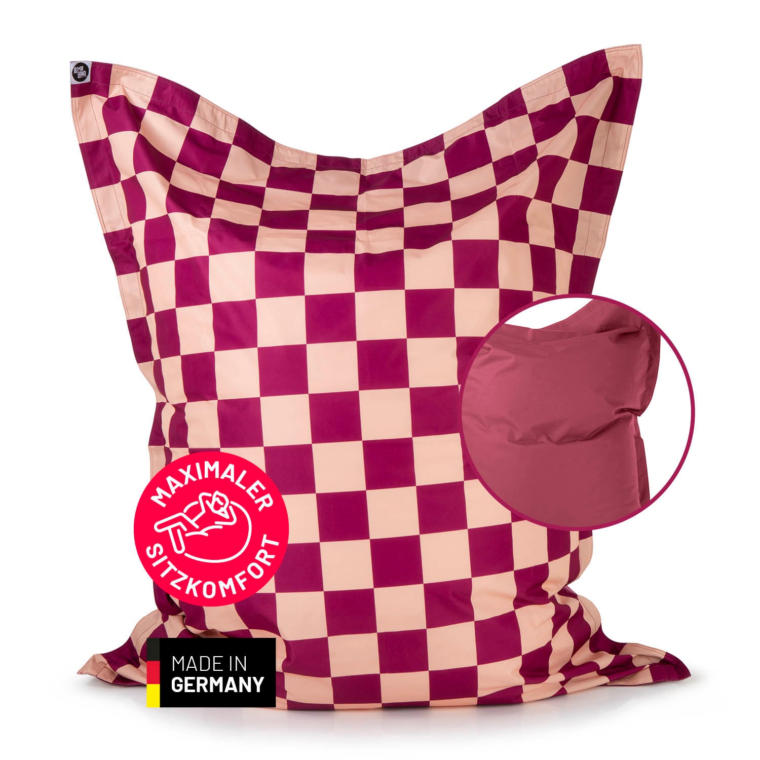 XXL-Sitzsack Karo - Weinrot/Pfirsich