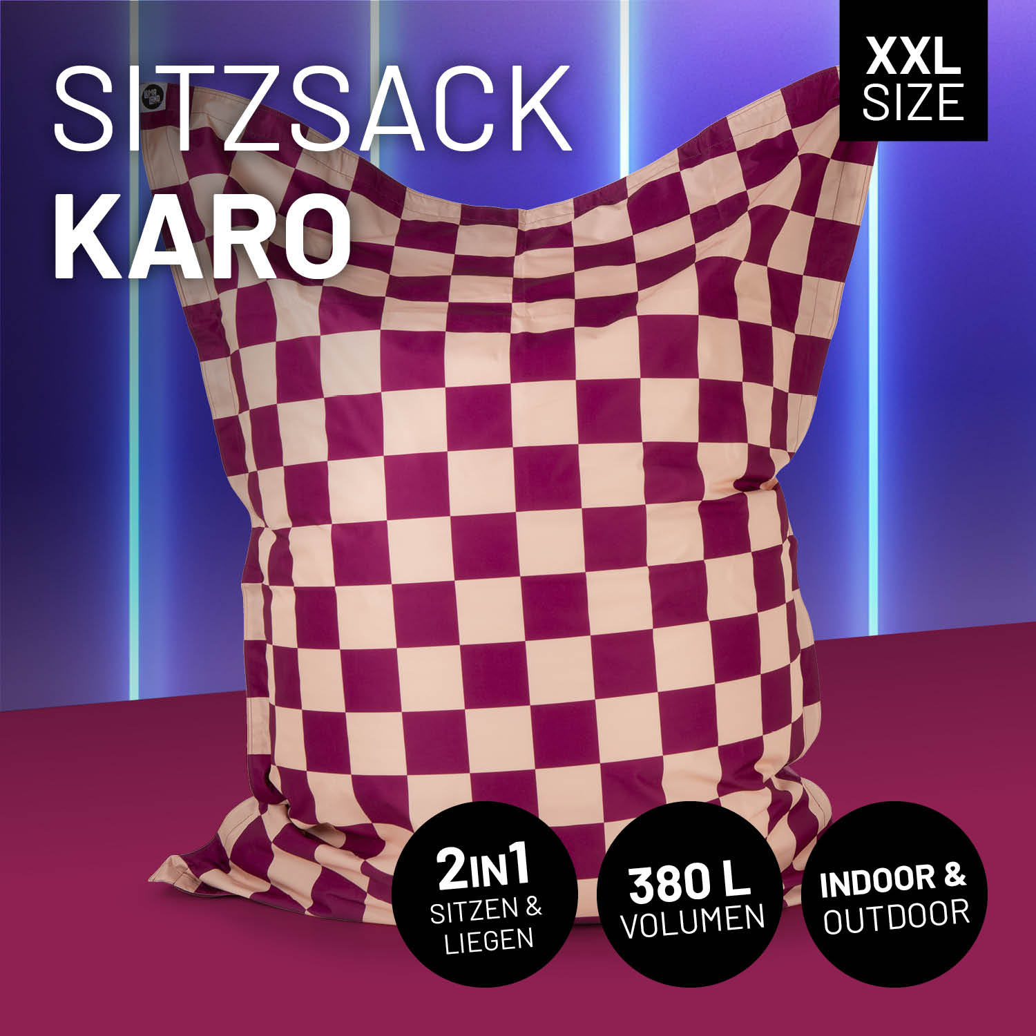 XXL-Sitzsack Karo - Weinrot/Pfirsich