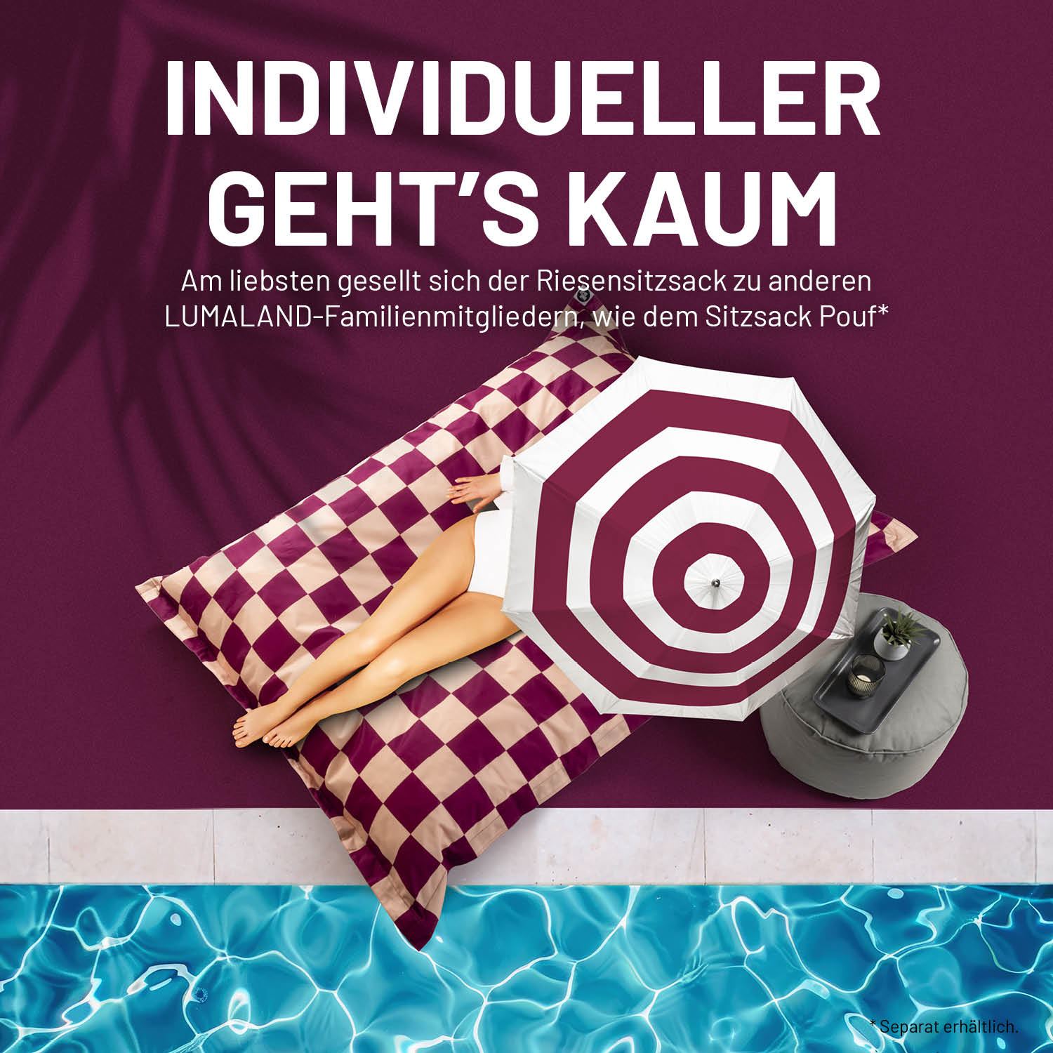 XXL-Sitzsack Karo - Weinrot/Pfirsich