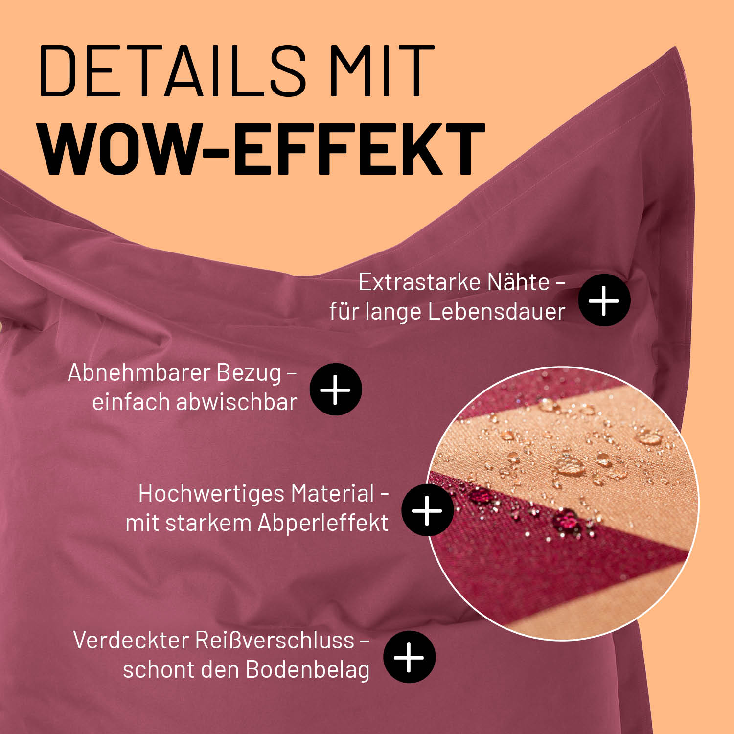 XXL-Sitzsack Karo - Weinrot/Pfirsich