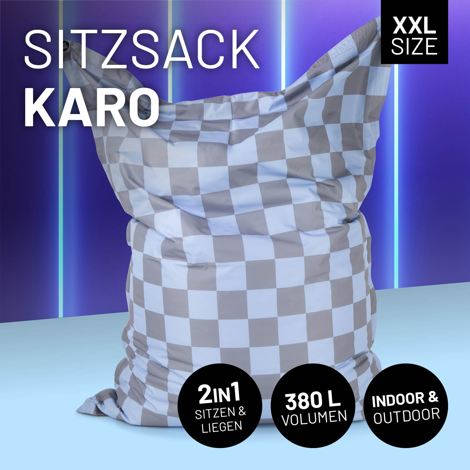 XXL-Sitzsack Karo - Blau/Grau
