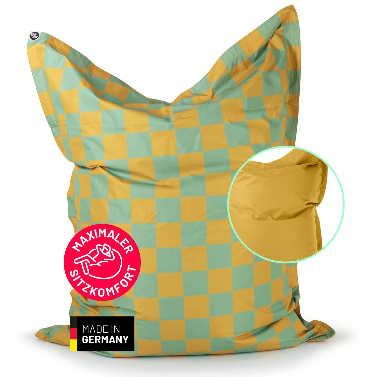 XXL-Sitzsack Karo - Pastellgrün/Senfgelb